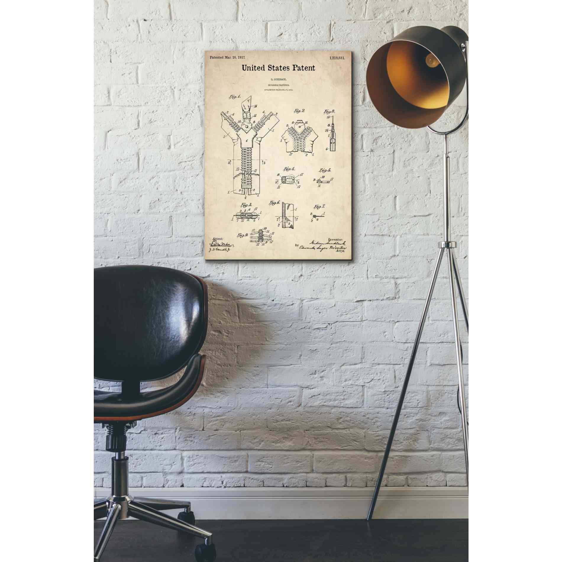 'Zipper Blueprint Patent Parchment' Canvas Wall Art,18 x 26