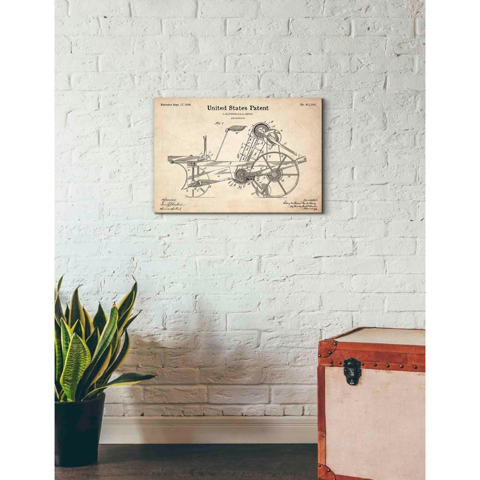 'Corn Harvester Blueprint Patent Parchment' Canvas Wall Art,26 x 18
