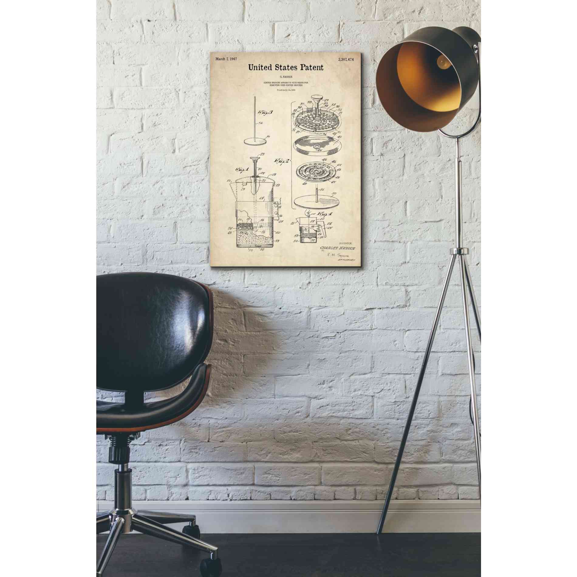 'Coffee Brewer Blueprint Patent Parchment' Canvas Wall Art,18 x 26
