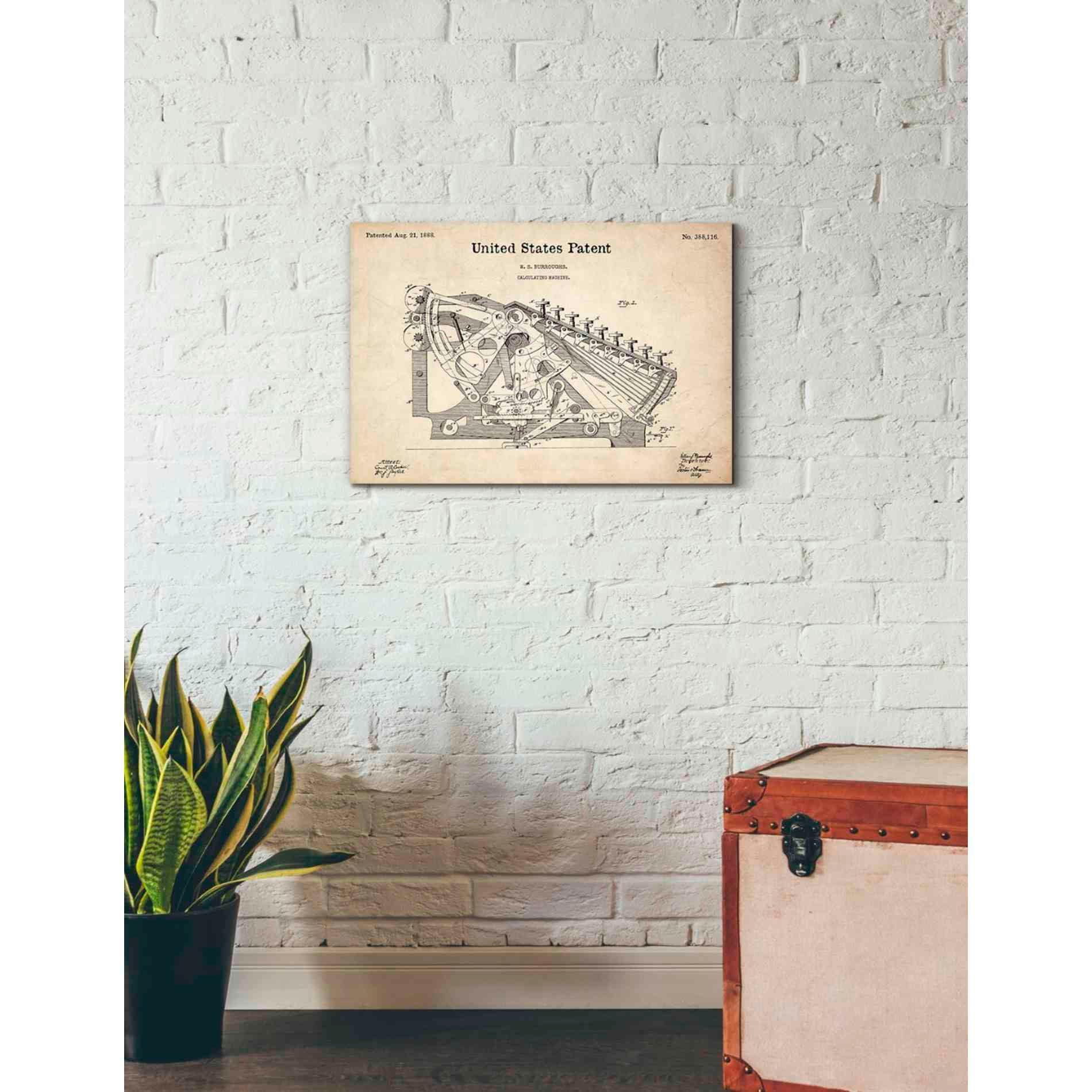 'Calculating Machine Blueprint Patent Parchment' Canvas Wall Art,26 x 18