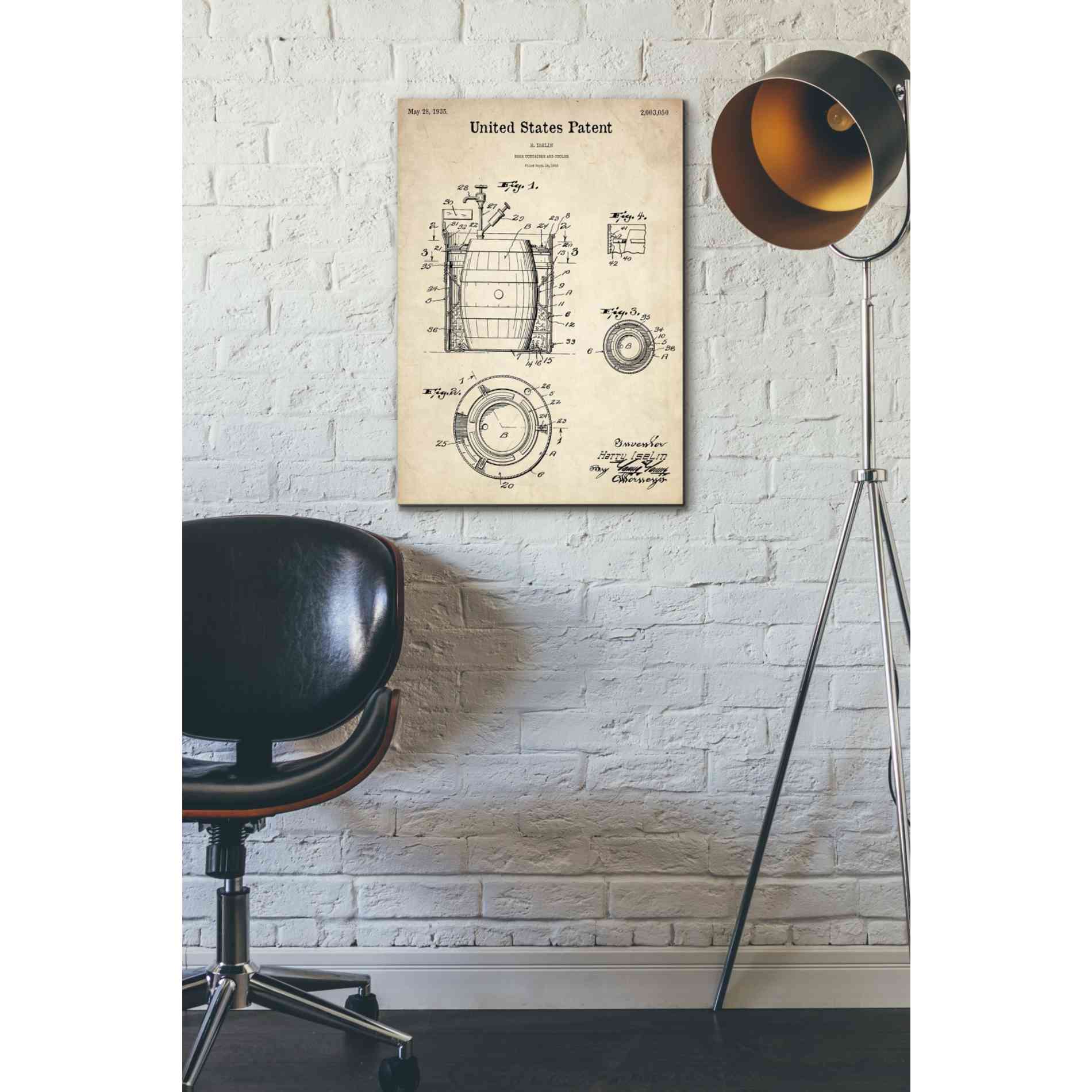 'Beer Container and Cooler Blueprint Patent Parchment' Canvas Wall Art,18 x 26