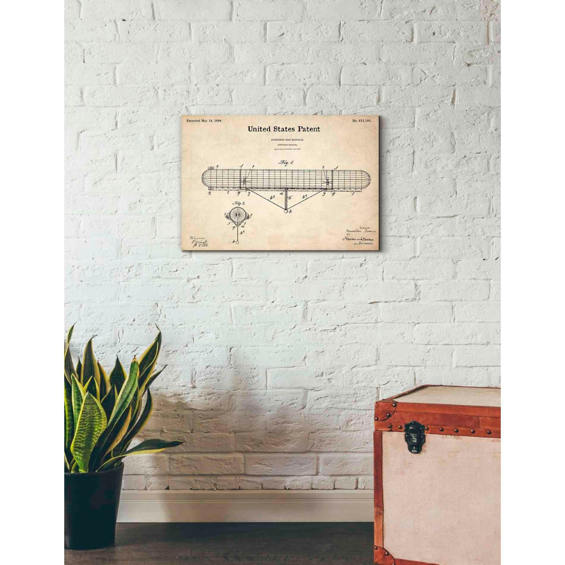'Navigable Balloon Blueprint Patent Parchment' Canvas Wall Art,26 x 18