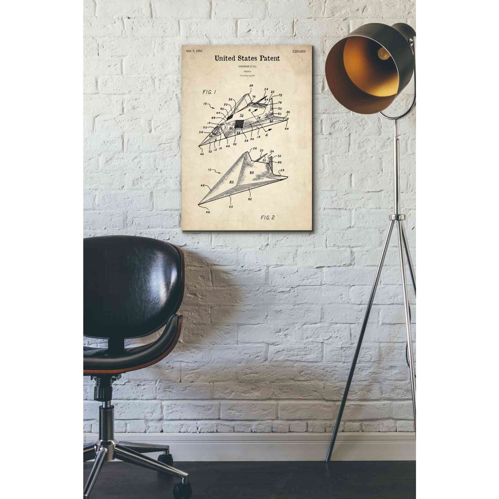 'F-117 Nighthawk Stealth Fighter Blueprint Patent Parchment' Canvas Wall Art,18 x 26