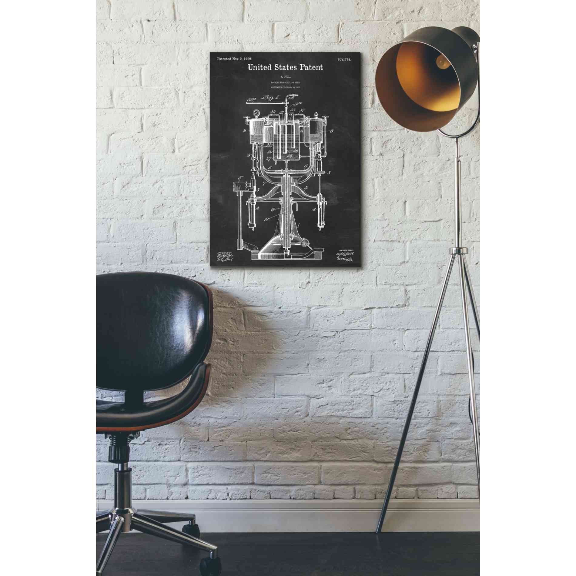 'Beer Bottling Machine Blueprint Patent Chalkboard' Canvas Wall Art,18 x 26