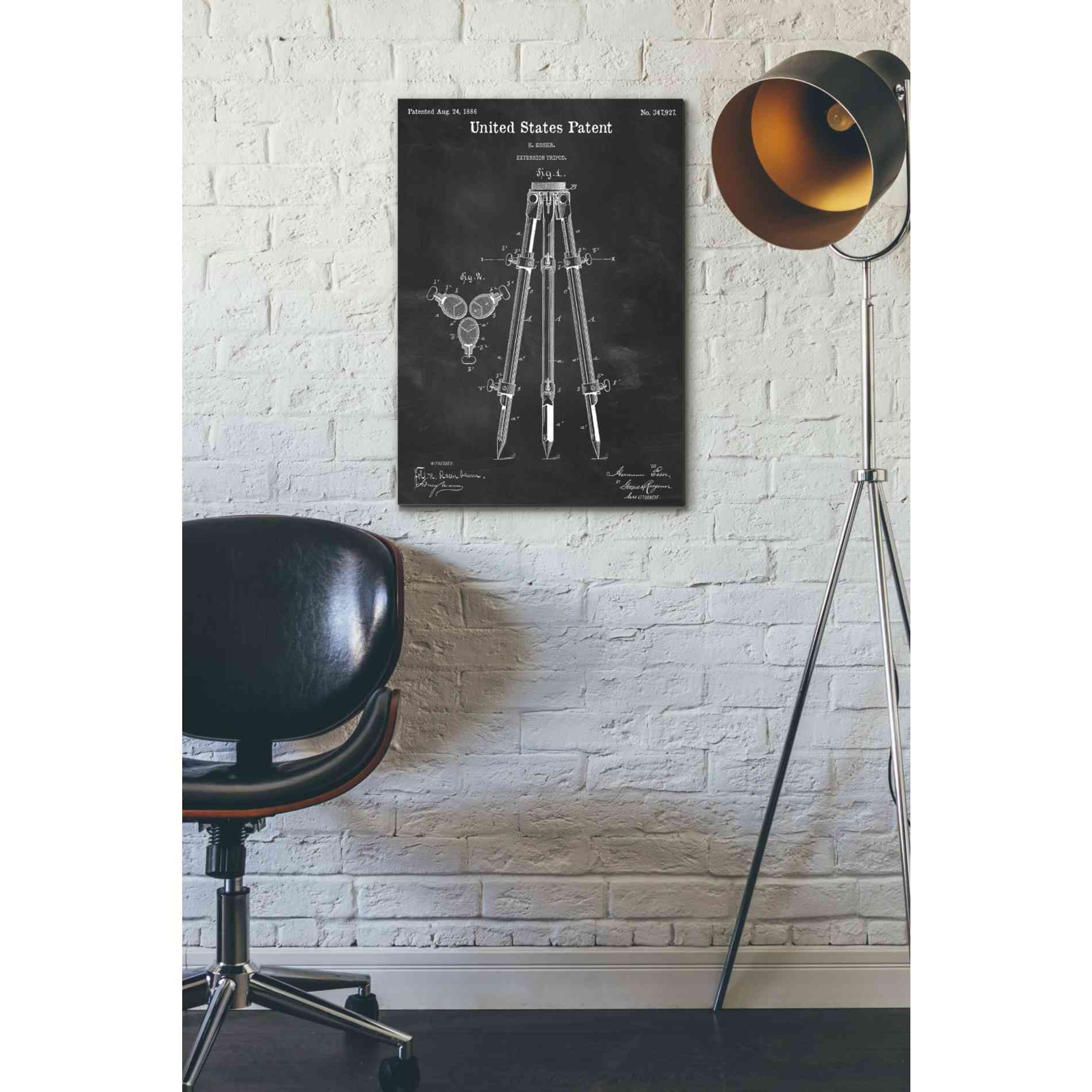 'Camera Tripod Blueprint Patent Chalkboard' Canvas Wall Art,18 x 26