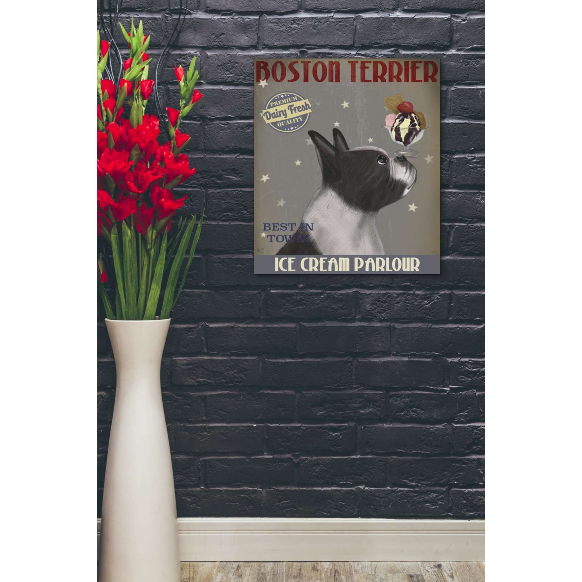 'Boston Terrier Ice Cream,' by Fab Funky, Giclee Canvas Wall Art