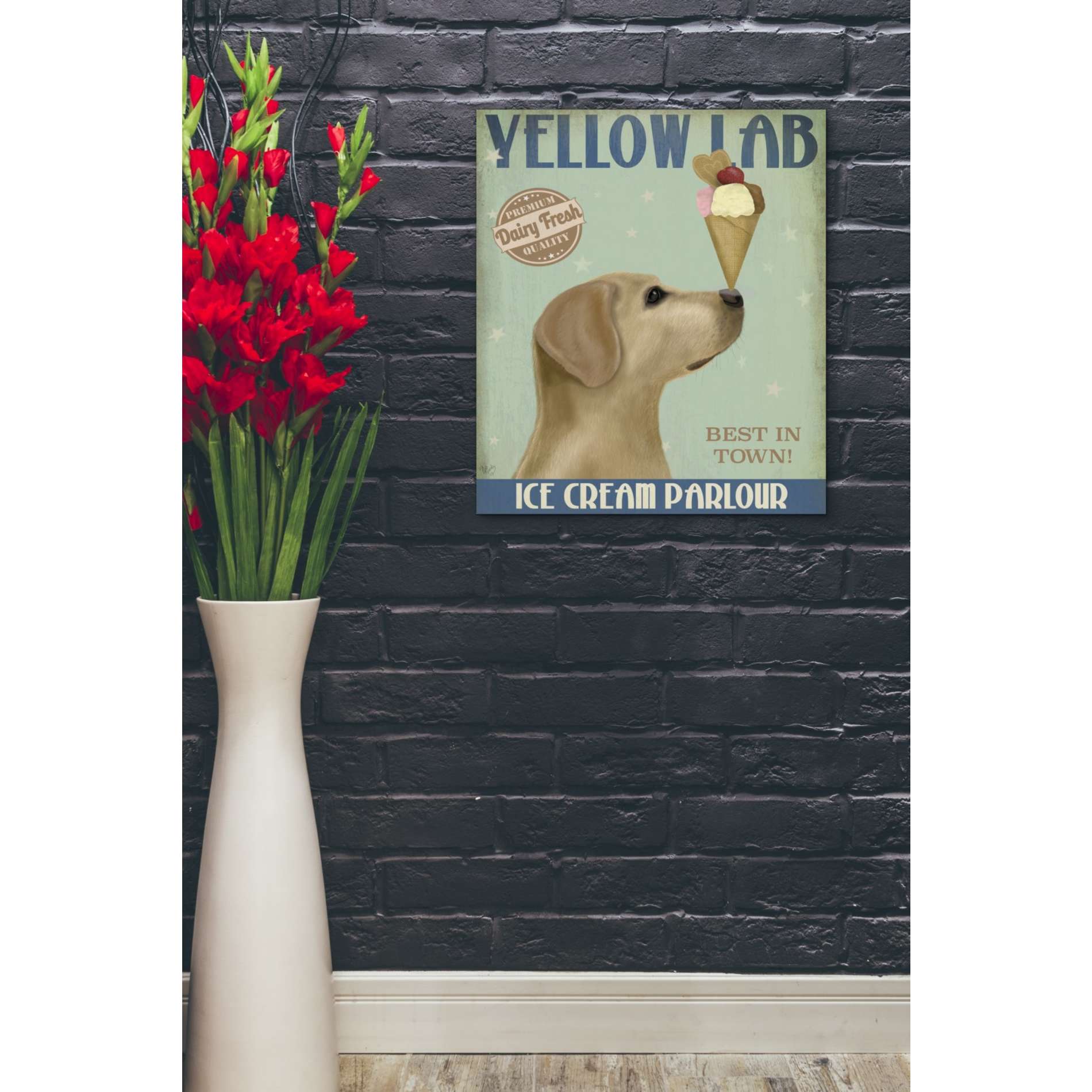 'Yellow Labrador Ice Cream,' by Fab Funky, Giclee Canvas Wall Art