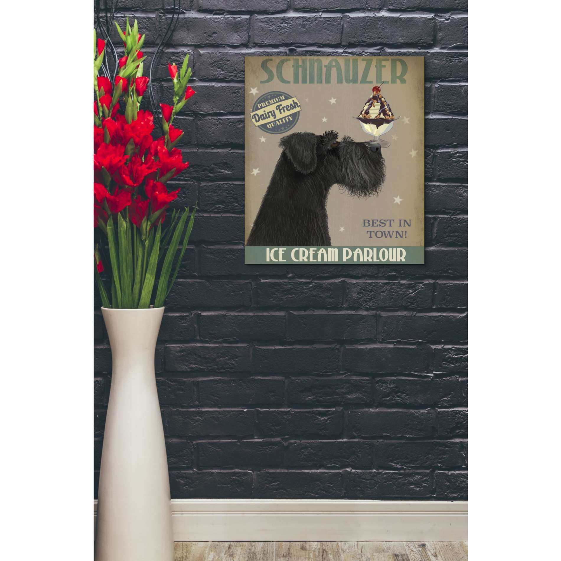 'Schnauzer, Black, Ice Cream,' by Fab Funky, Giclee Canvas Wall Art