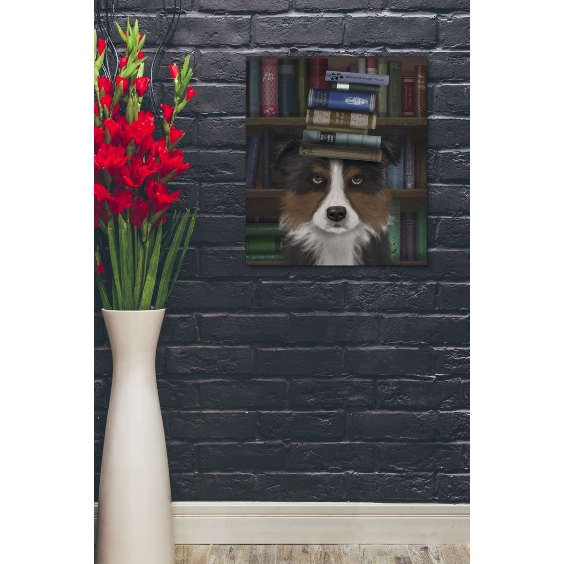 'Border Collie, Tricolour, and Books,' by Fab Funky, Giclee Canvas Wall Art