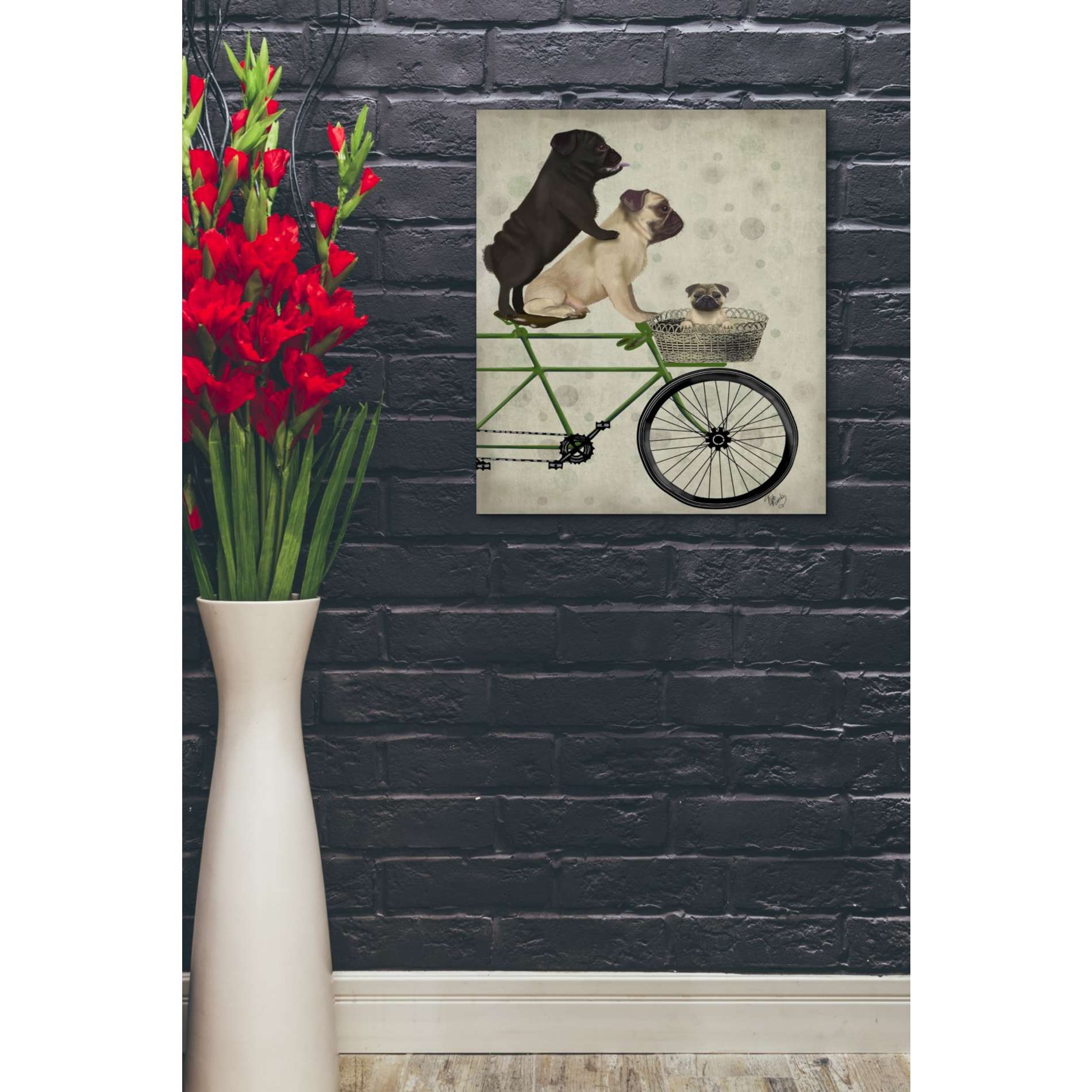 'Pugs on Bicycle,' by Fab Funky, Giclee Canvas Wall Art