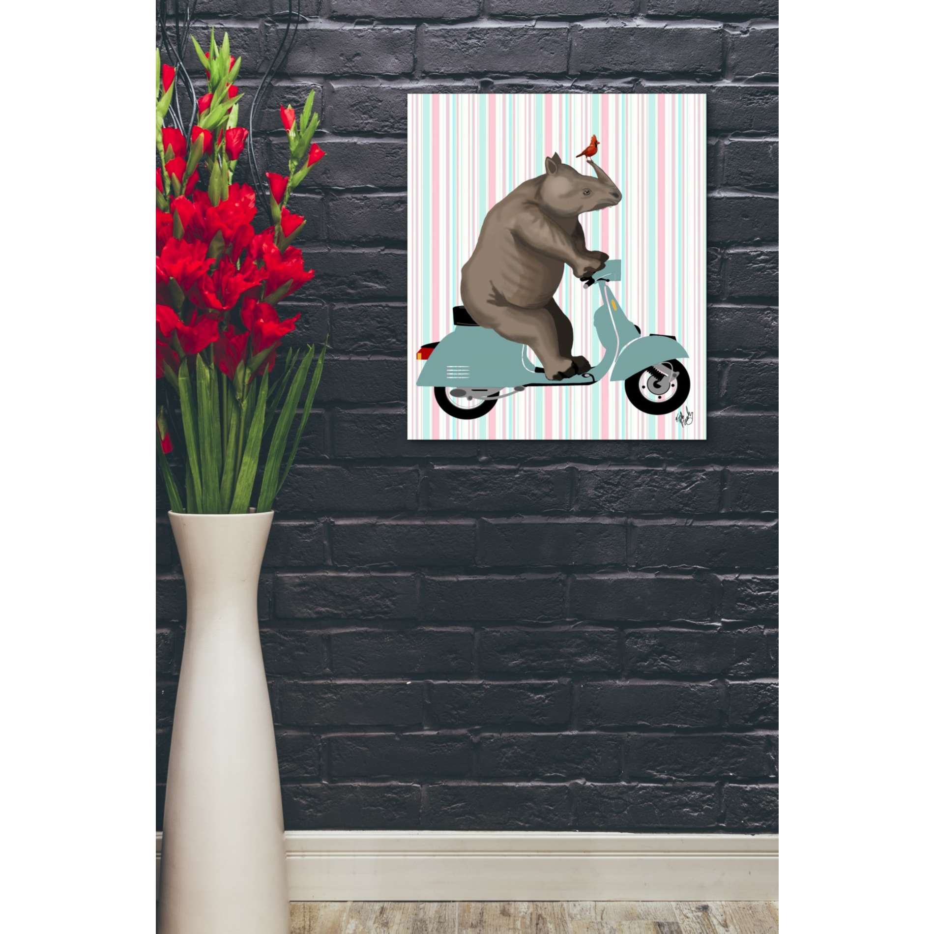 'Rhino on Moped,' by Fab Funky, Giclee Canvas Wall Art