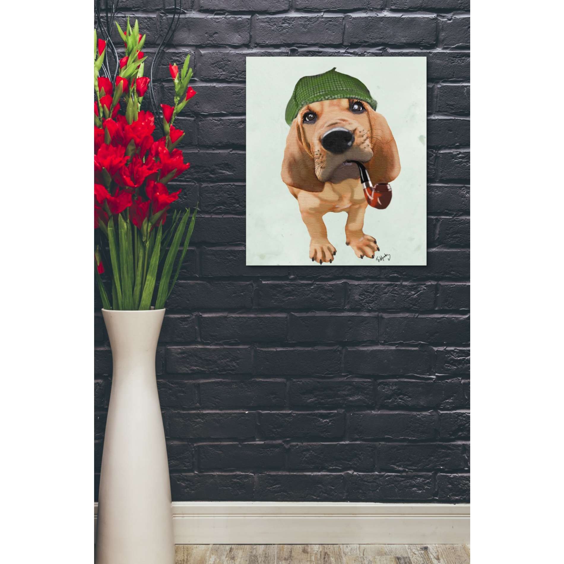 'Bloodhound Sherlock Holmes' by Fab Funky, Giclee Canvas Wall Art