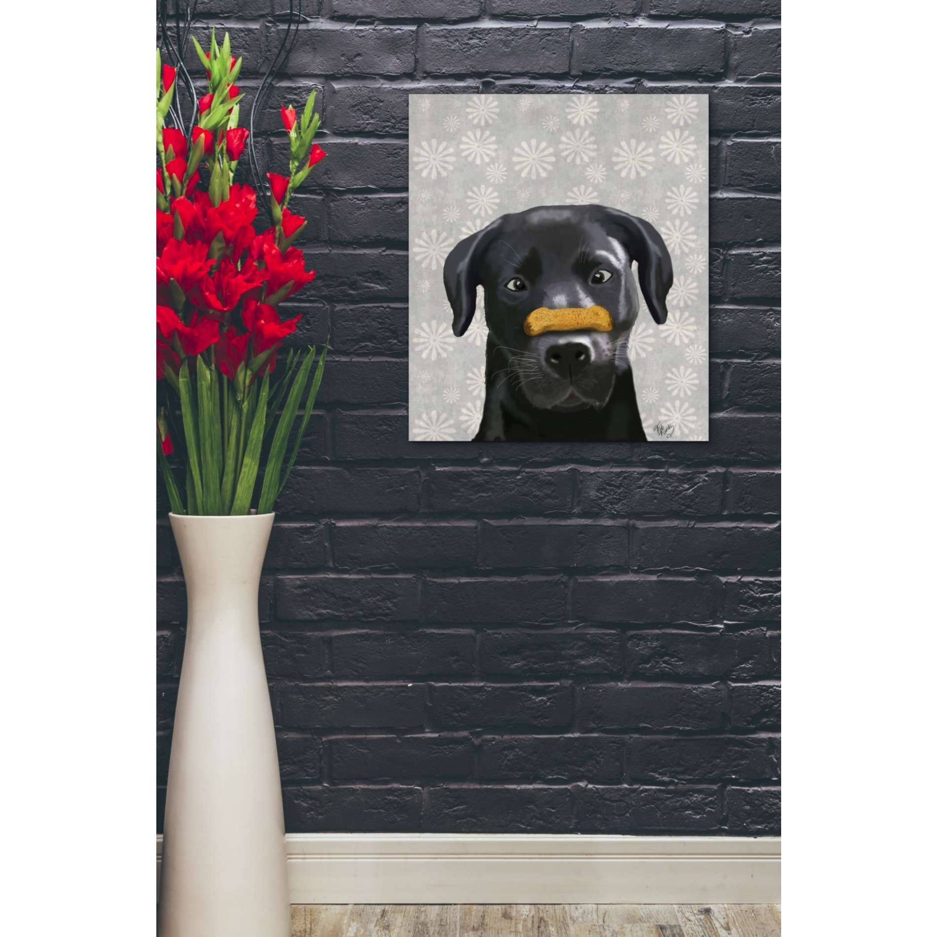 'Black Labrador With Bone on Nose' by Fab Funky, Giclee Canvas Wall Art