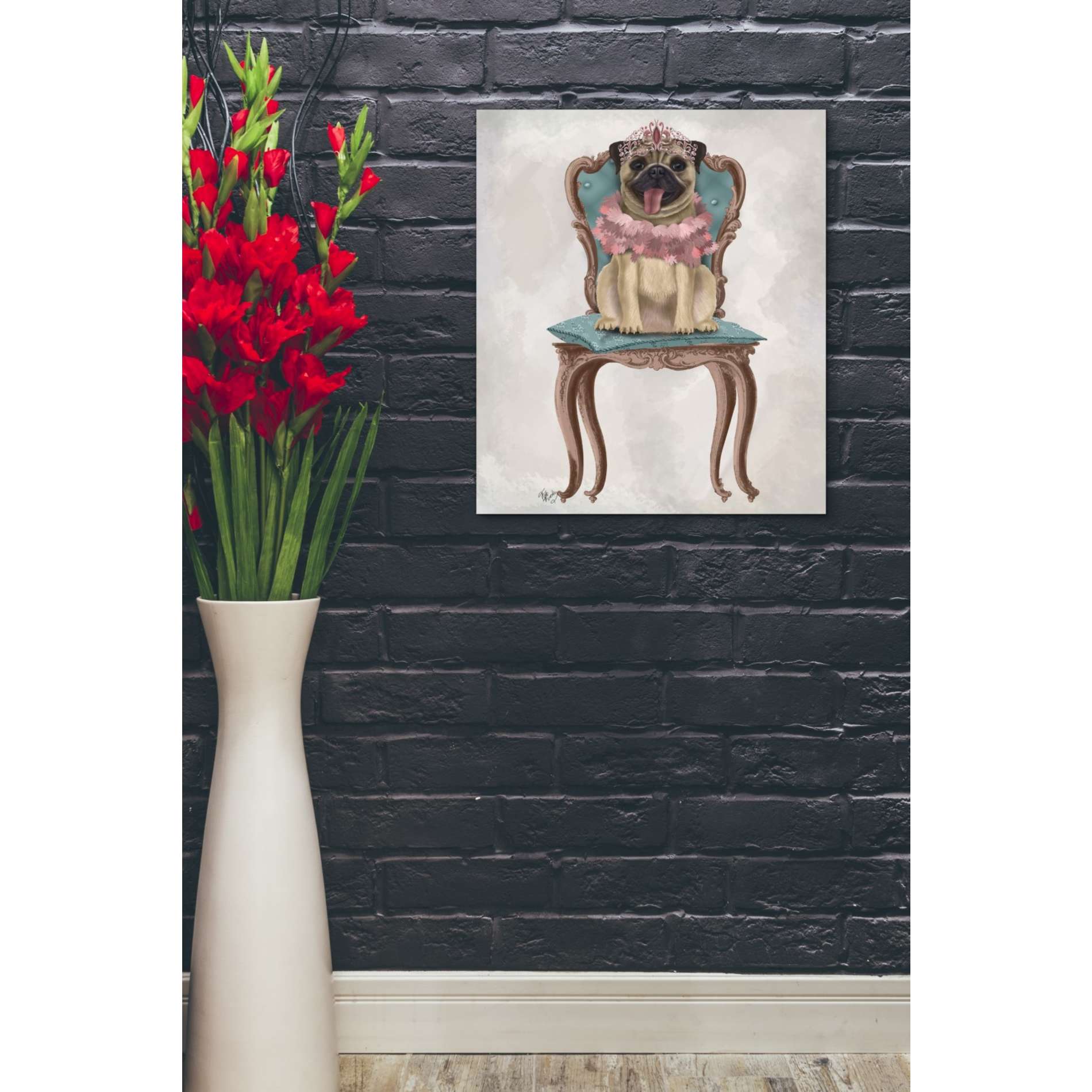 'Pug Princess on Chair' by Fab Funky, Giclee Canvas Wall Art