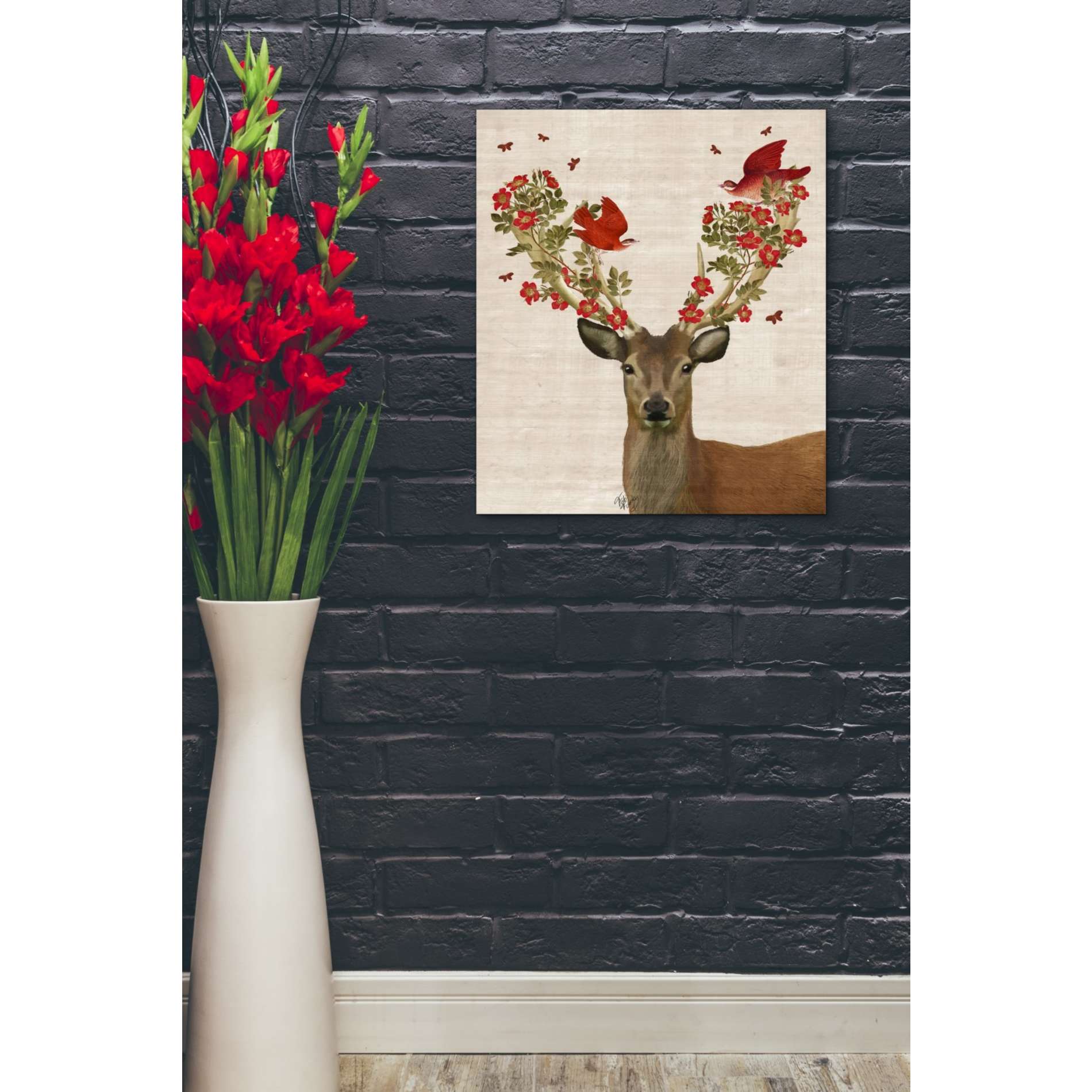 'Deer and Love Birds' by Fab Funky, Canvas Wall Art,20 x 24