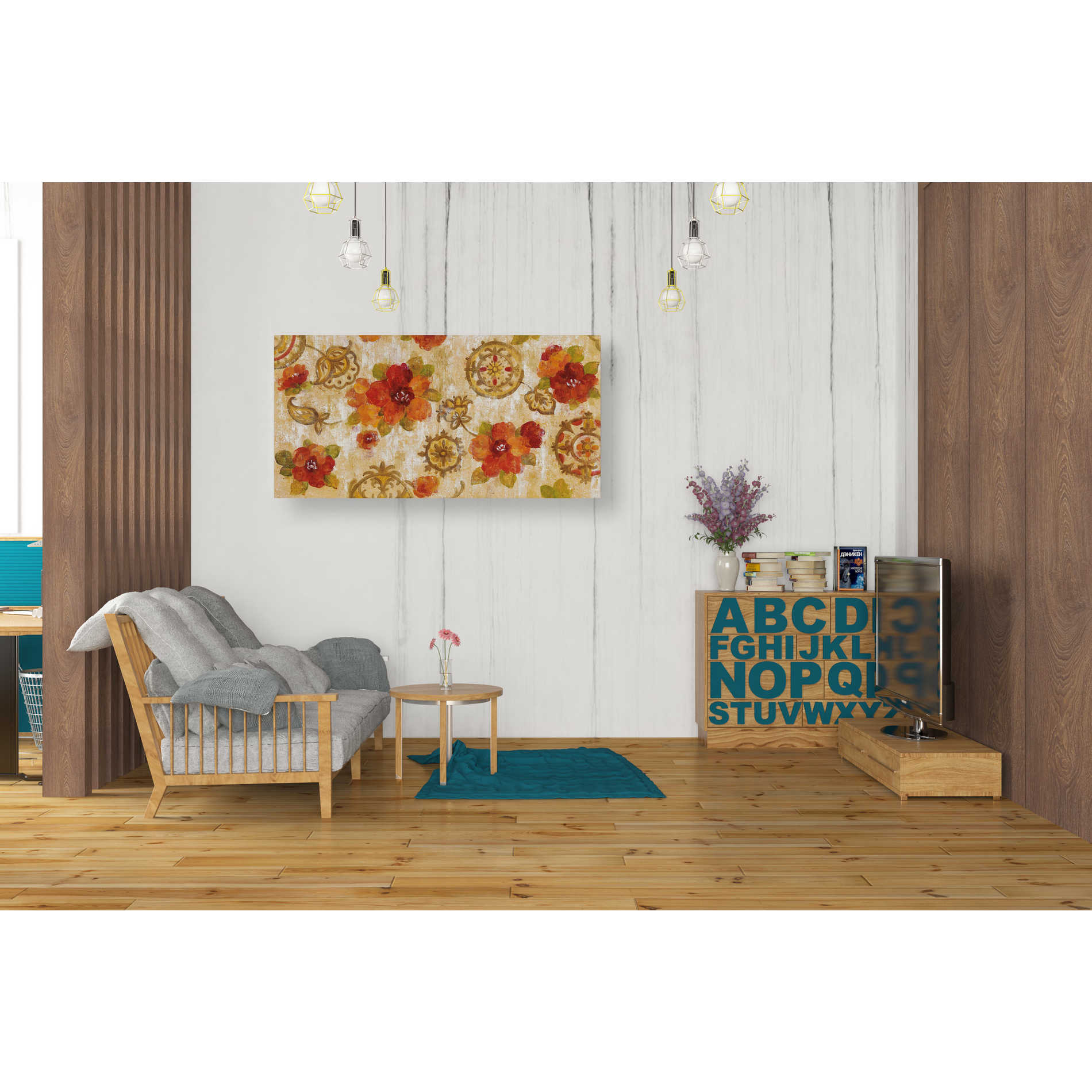'Hibiscus and Mandala' by Silvia Vassileva, Canvas Wall Art,40 x 20