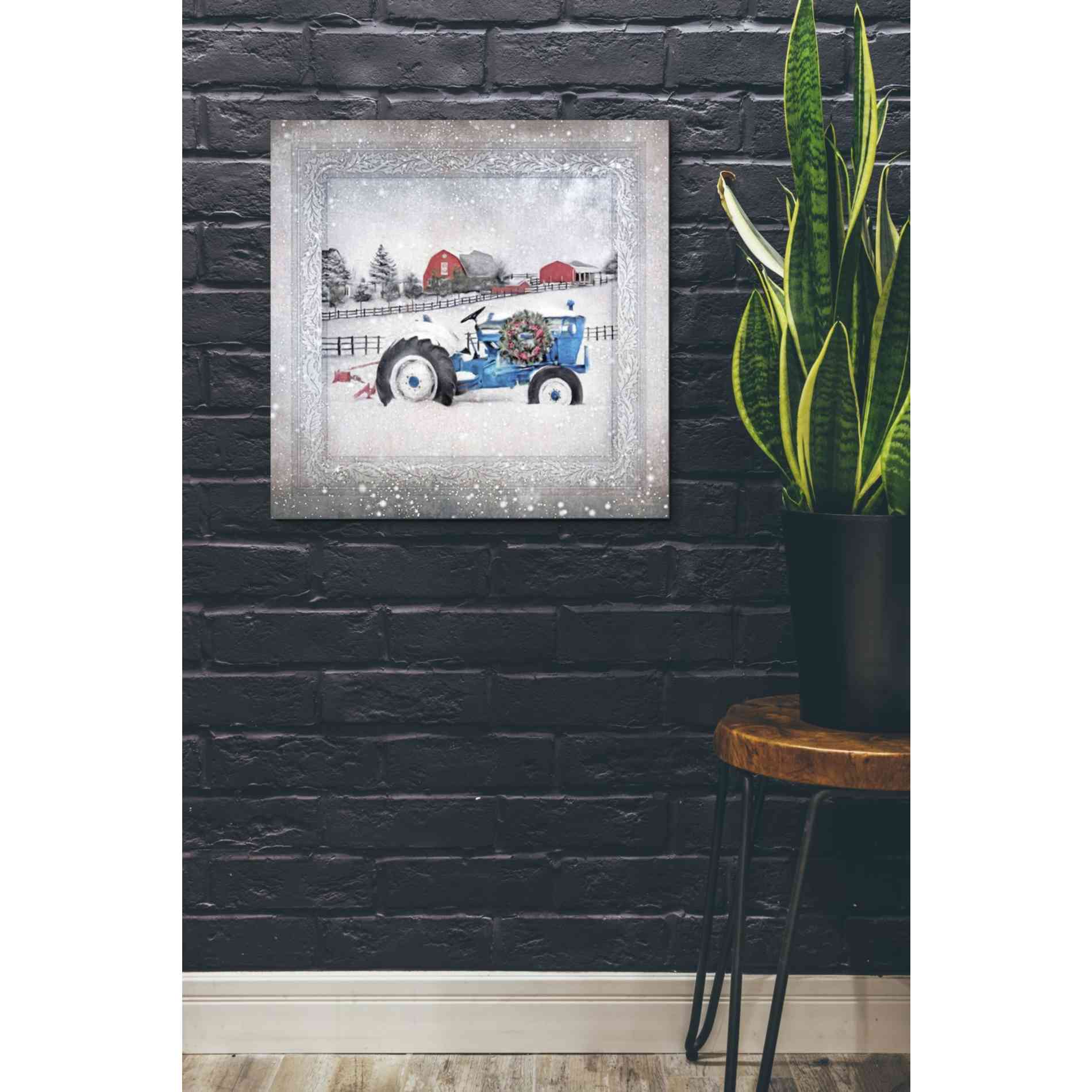 'Christmas Tractor' by Bluebird Barn, Canvas Wall Art,26 x 26