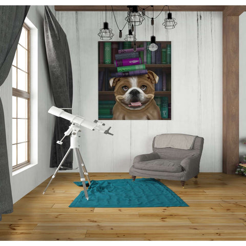 Image of 'English Bulldog And Books,' by Fab Funky, Giclee Canvas Wall Art