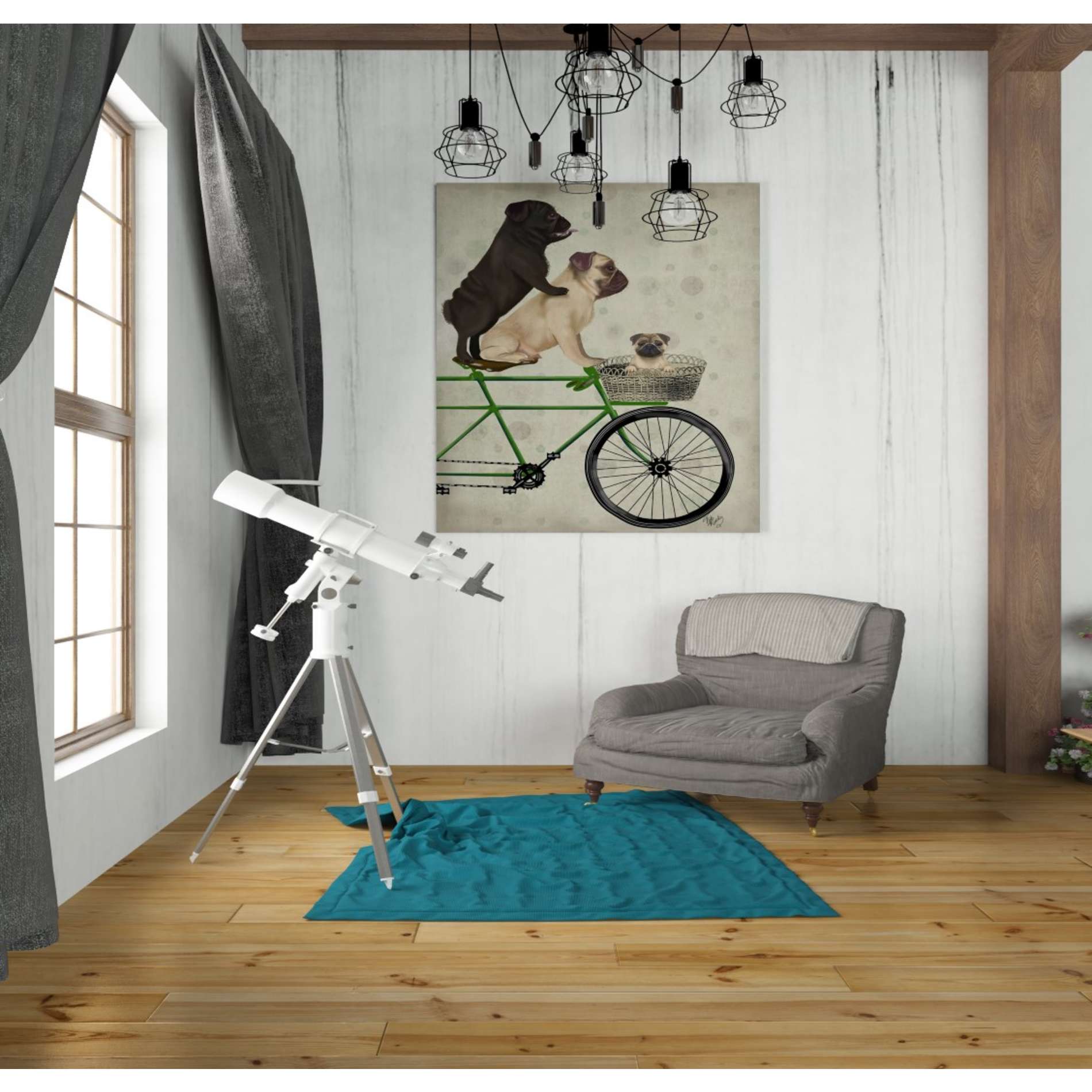 'Pugs on Bicycle,' by Fab Funky, Giclee Canvas Wall Art