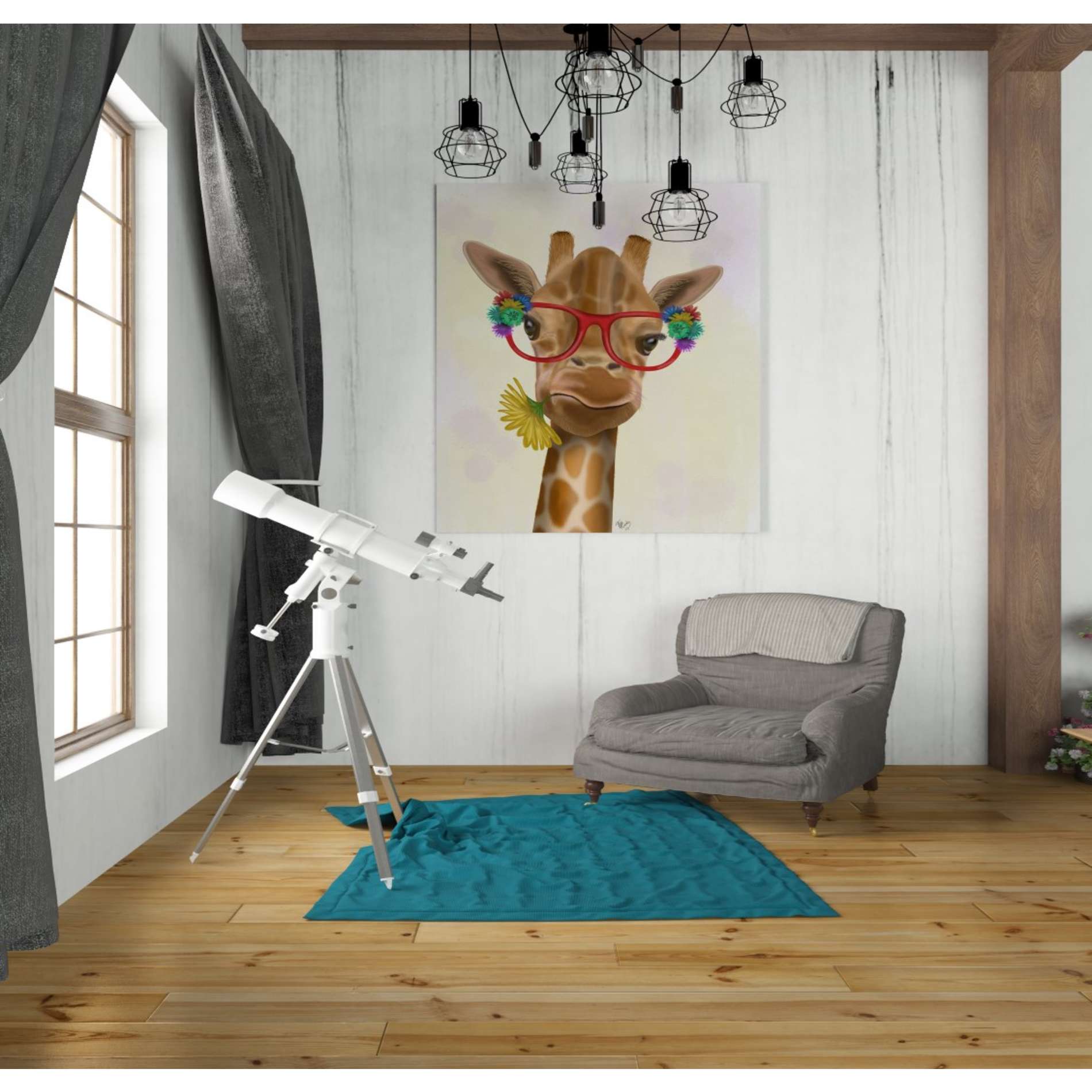 'Giraffe and Flower Glasses 3' by Fab Funky, Giclee Canvas Wall Art