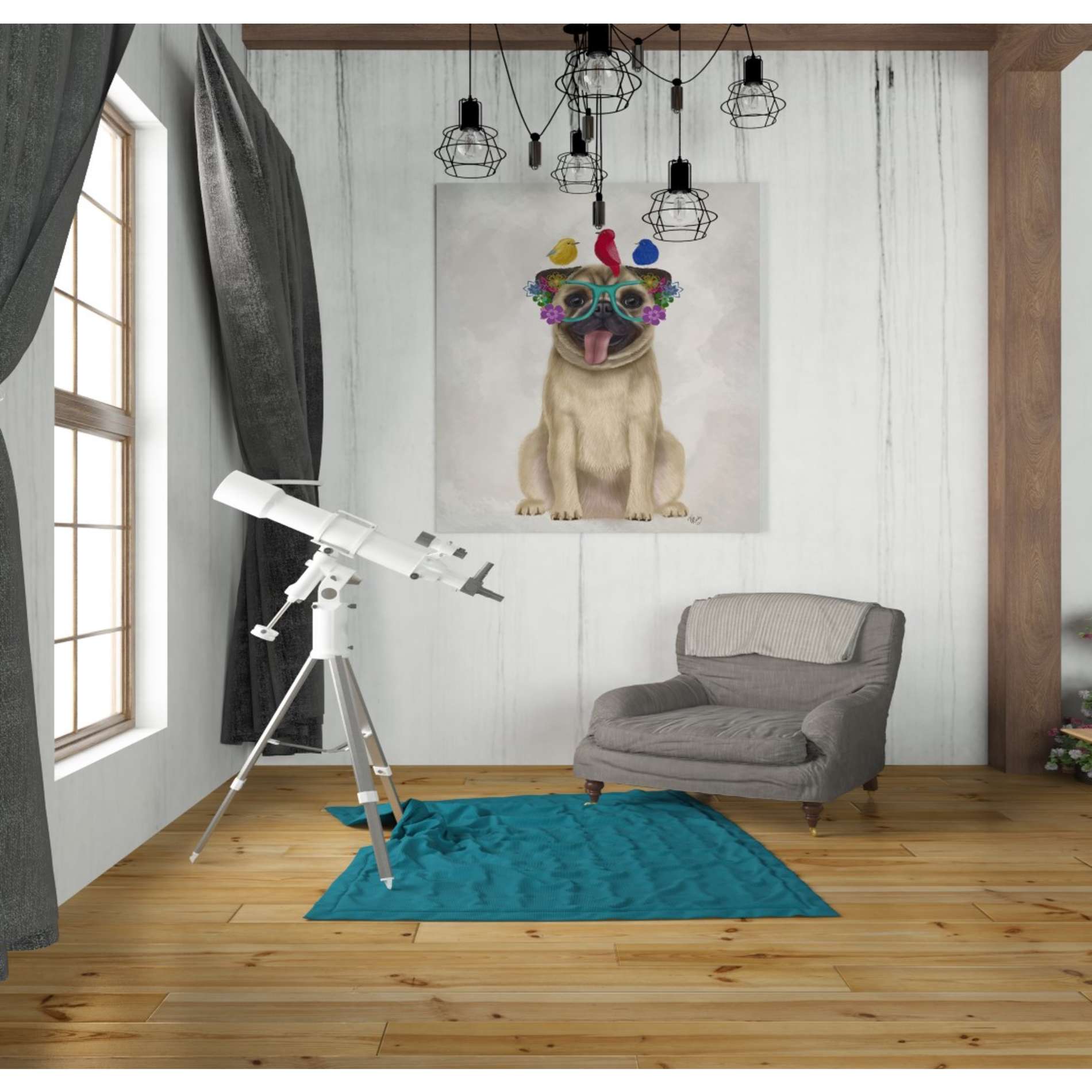 'Pug and Flower Glasses' by Fab Funky, Giclee Canvas Wall Art