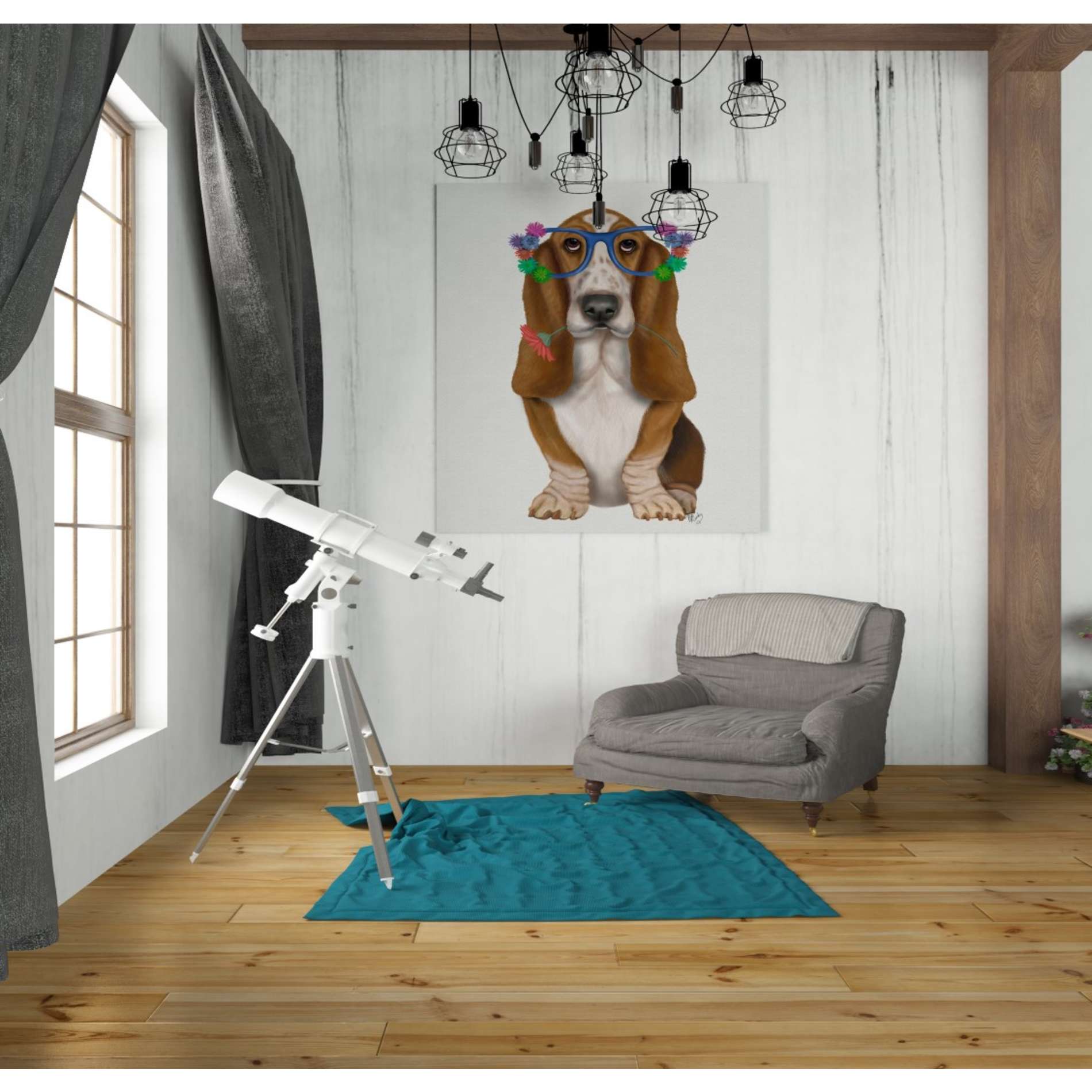 'Basset Hound Flower Glasses' by Fab Funky, Giclee Canvas Wall Art