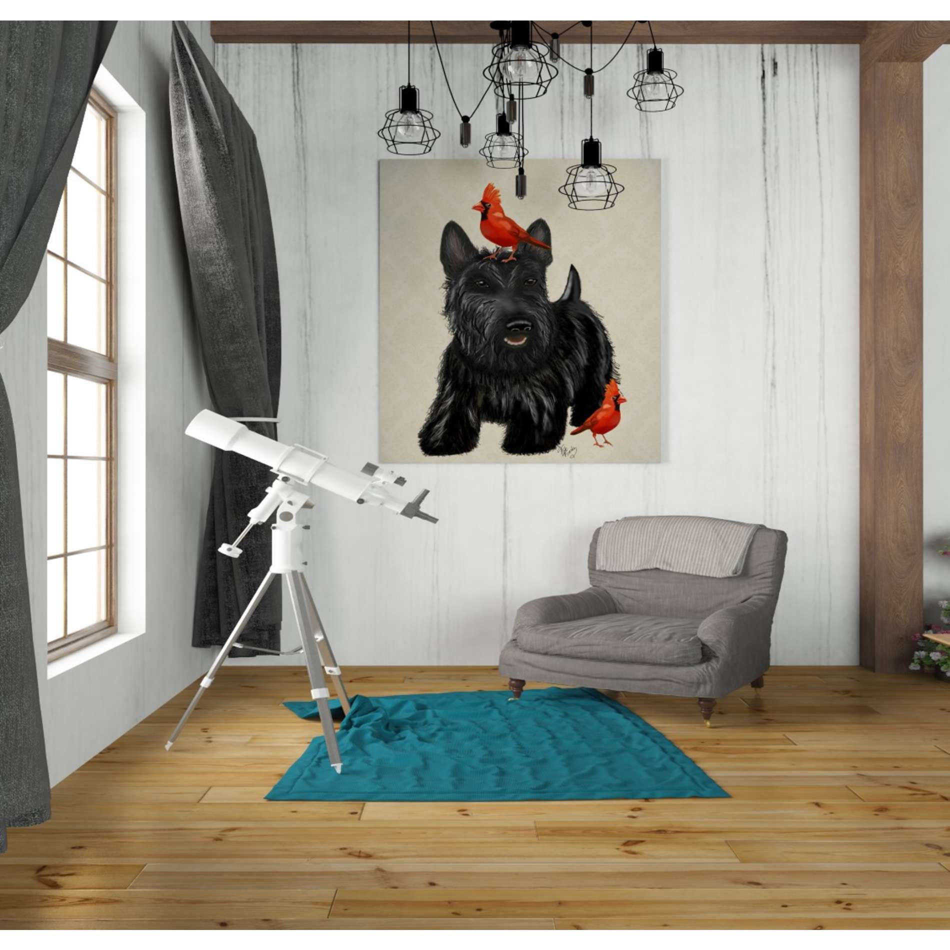 'Scottie Dog and Red Birds' by Fab Funky, Giclee Canvas Wall Art