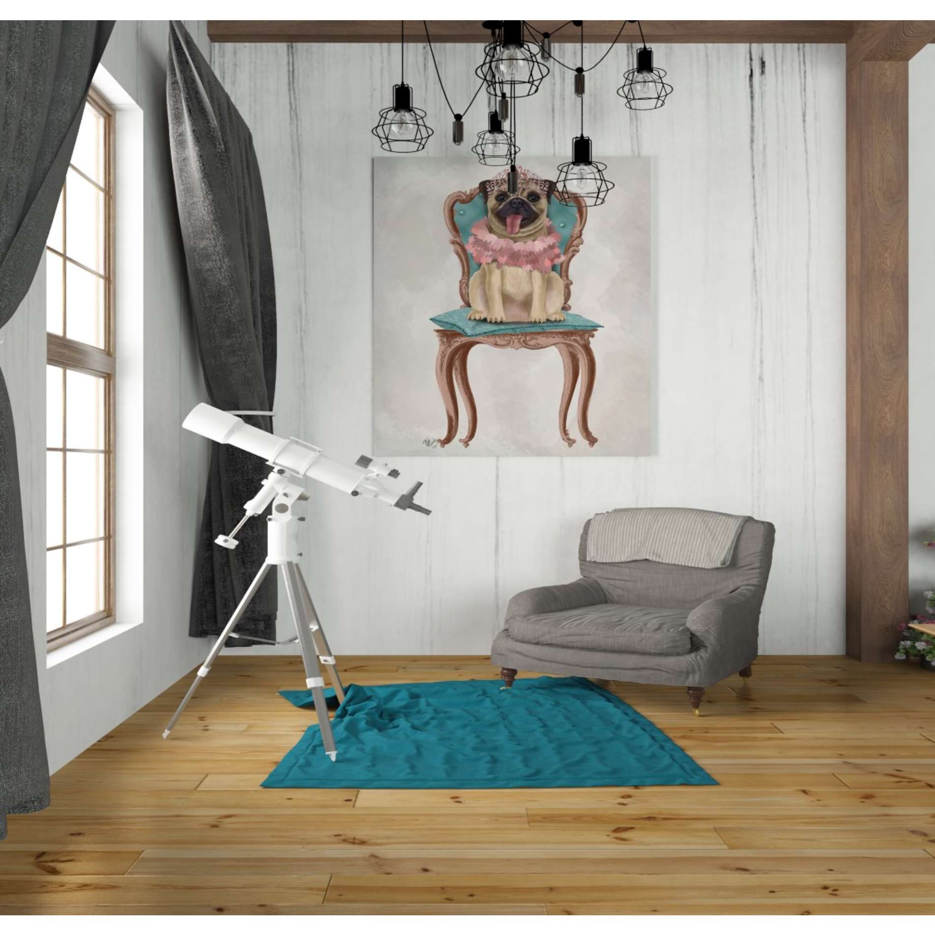 'Pug Princess on Chair' by Fab Funky, Giclee Canvas Wall Art