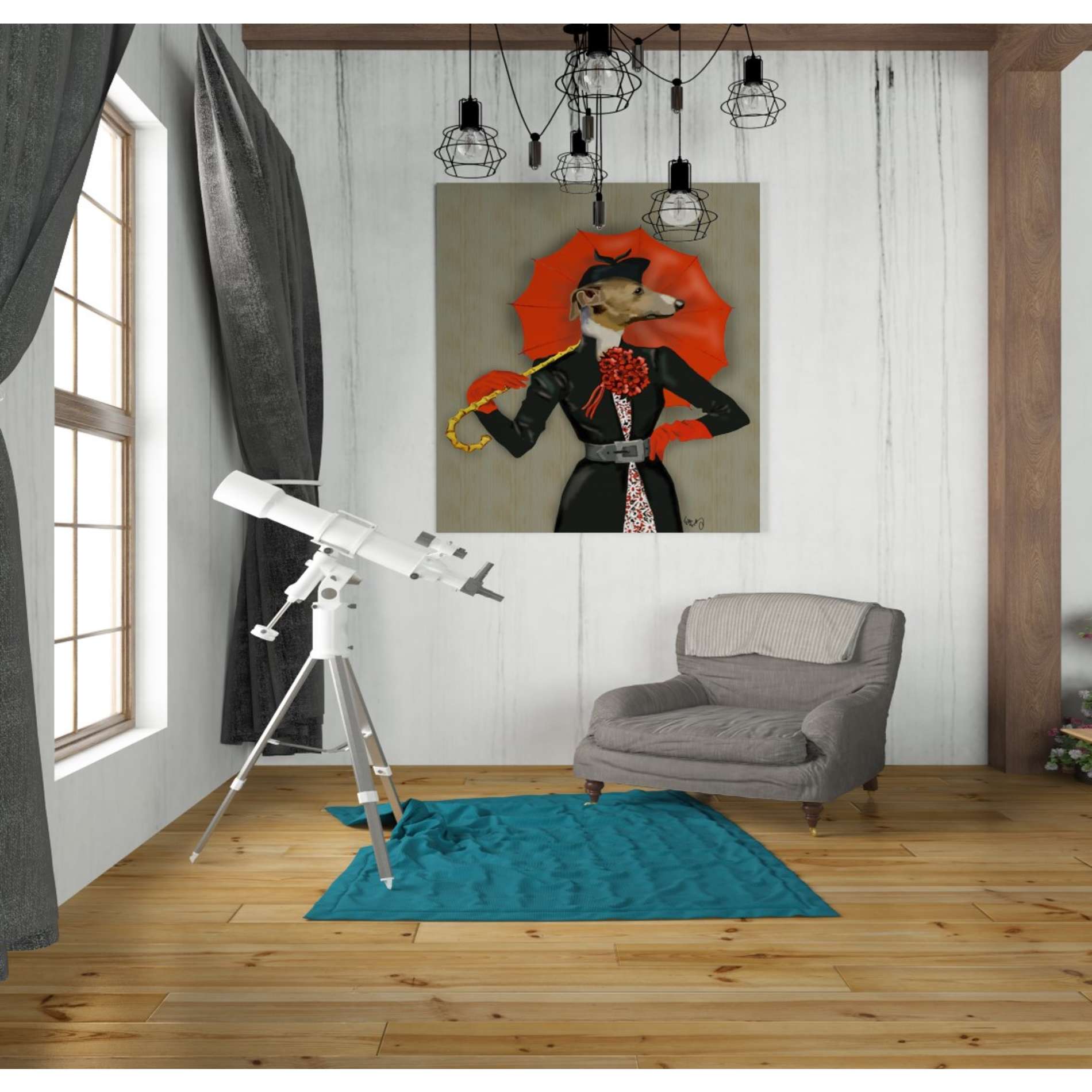 'Elegant Greyhound and Red Umbrella' by Fab Funky, Giclee Canvas Wall Art