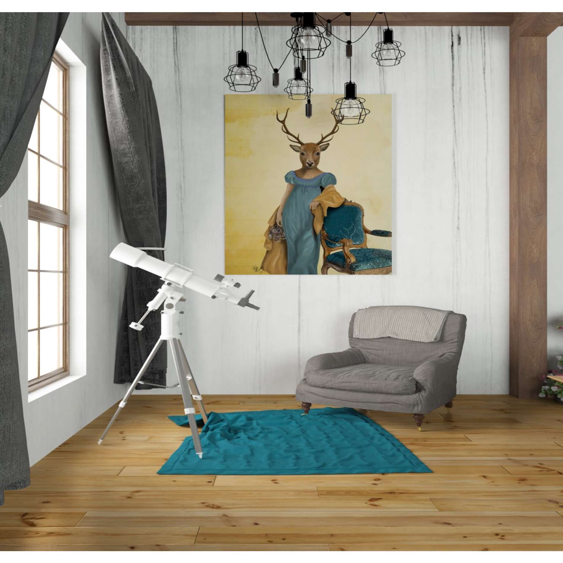 'Deer In Blue Dress' by Fab Funky, Giclee Canvas Wall Art