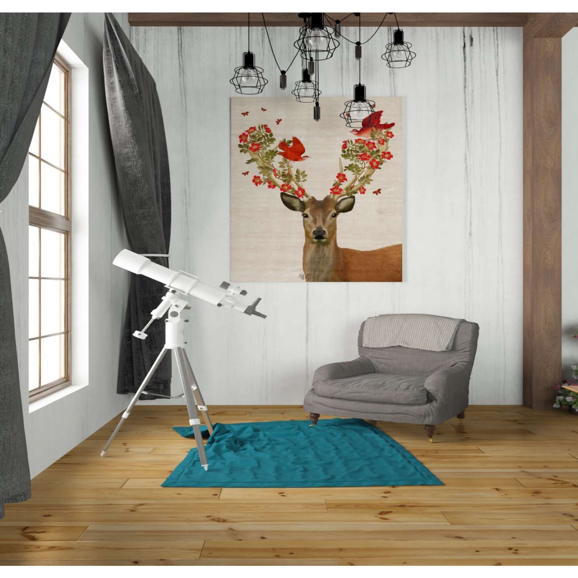 'Deer and Love Birds' by Fab Funky, Canvas Wall Art,26 x 30