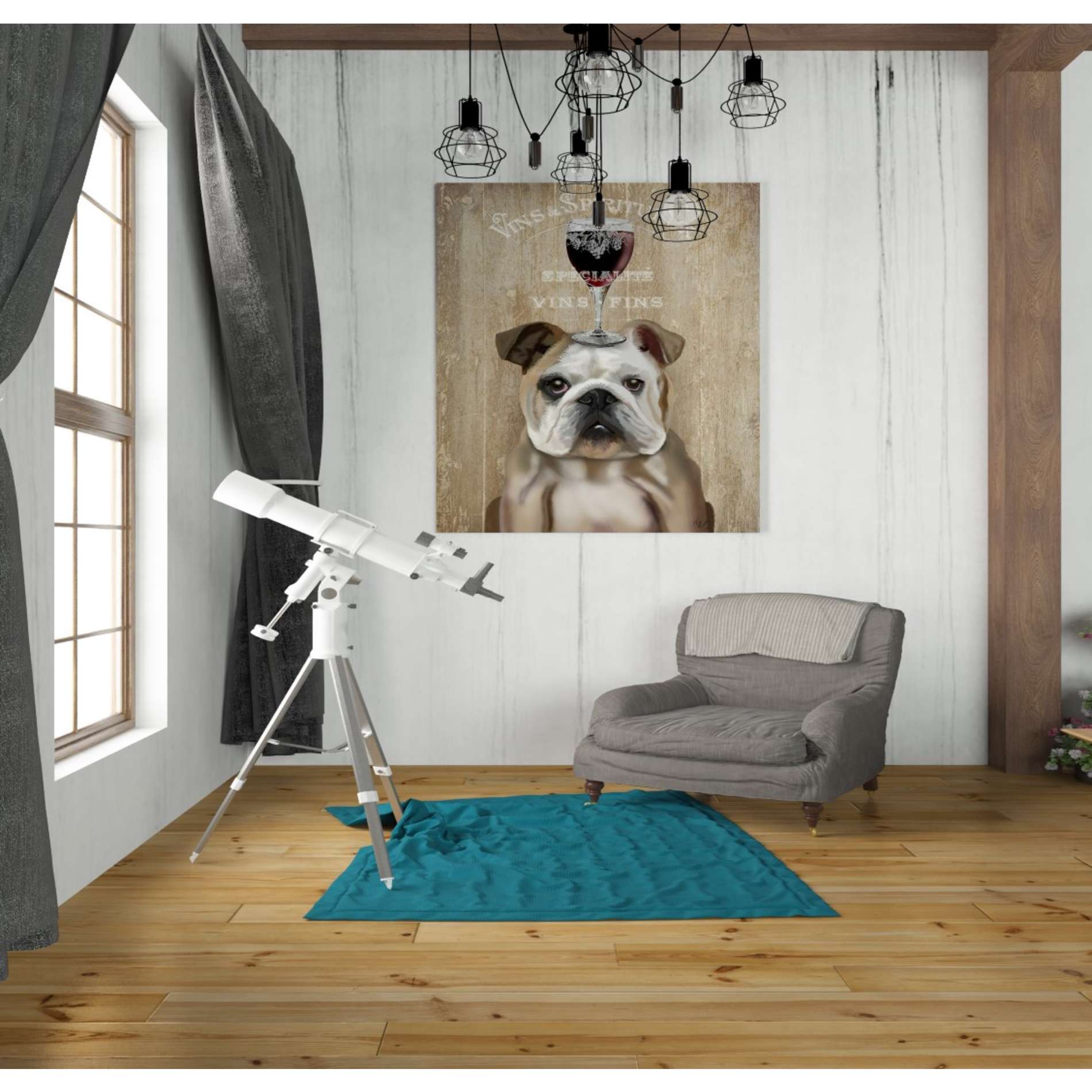 'Dog Au Vin, English Bulldog' by Fab Funky, Giclee Canvas Wall Art