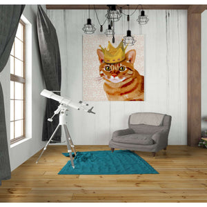 'Ginger Cat with Crown Portrait' by Fab Funky, Giclee Canvas Wall Art