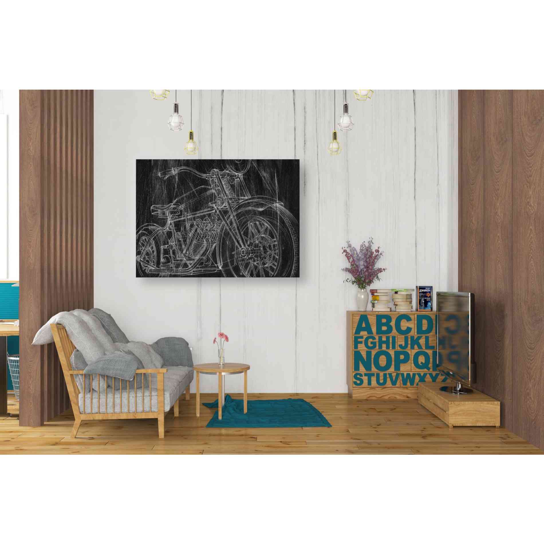 'Motorcycle Mechanical Sketch I' by Ethan Harper Canvas Wall Art,34 x 26