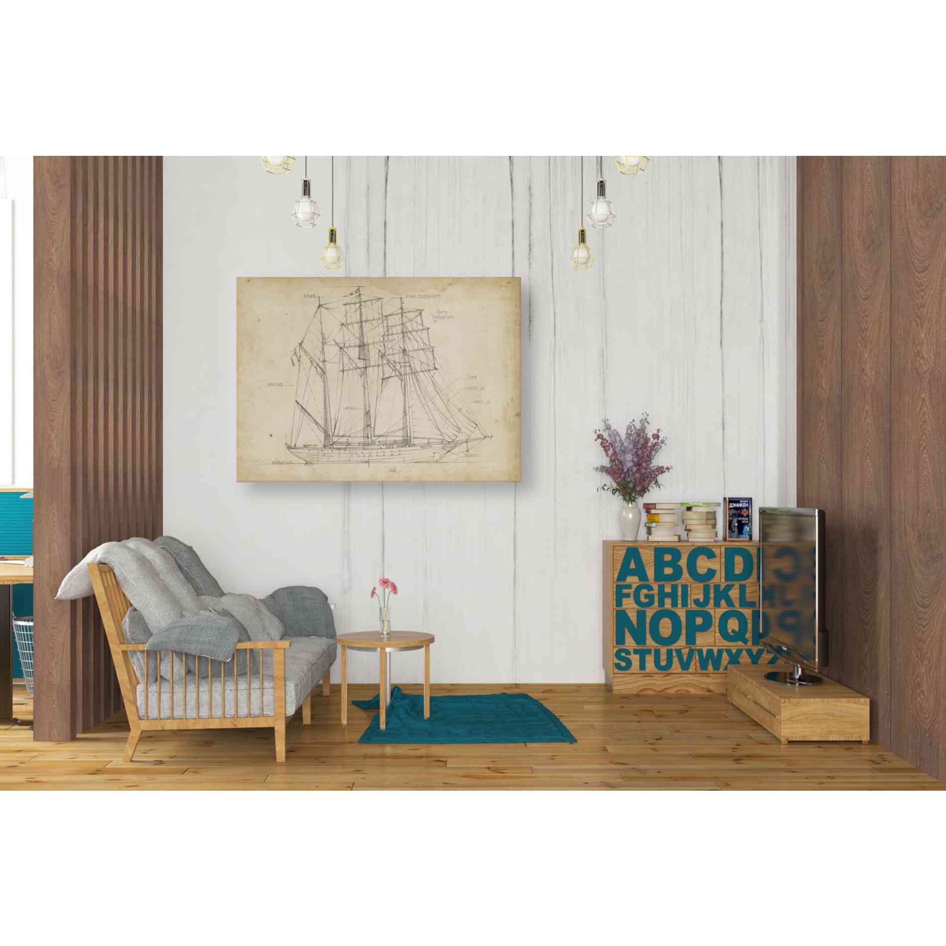 'Sailboat Blueprint I' by Ethan Harper Canvas Wall Art,34 x 26