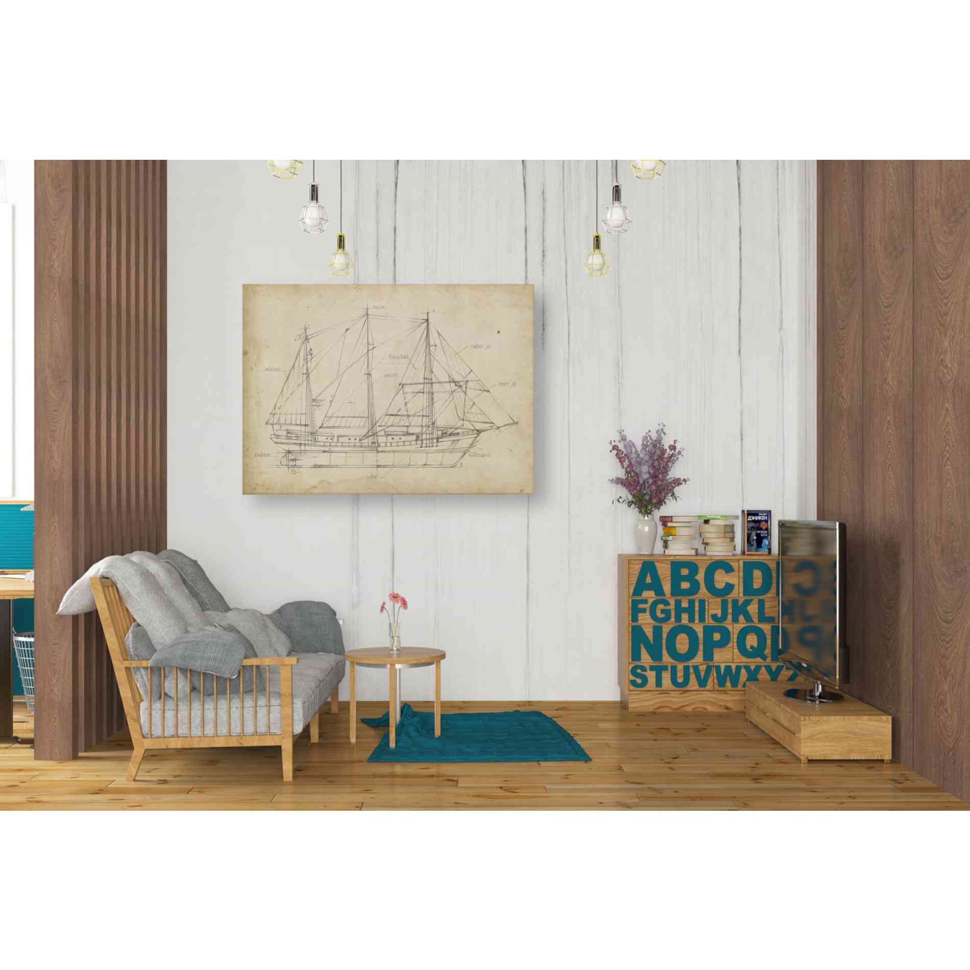 'Sailboat Blueprint II' by Ethan Harper Canvas Wall Art,34 x 26