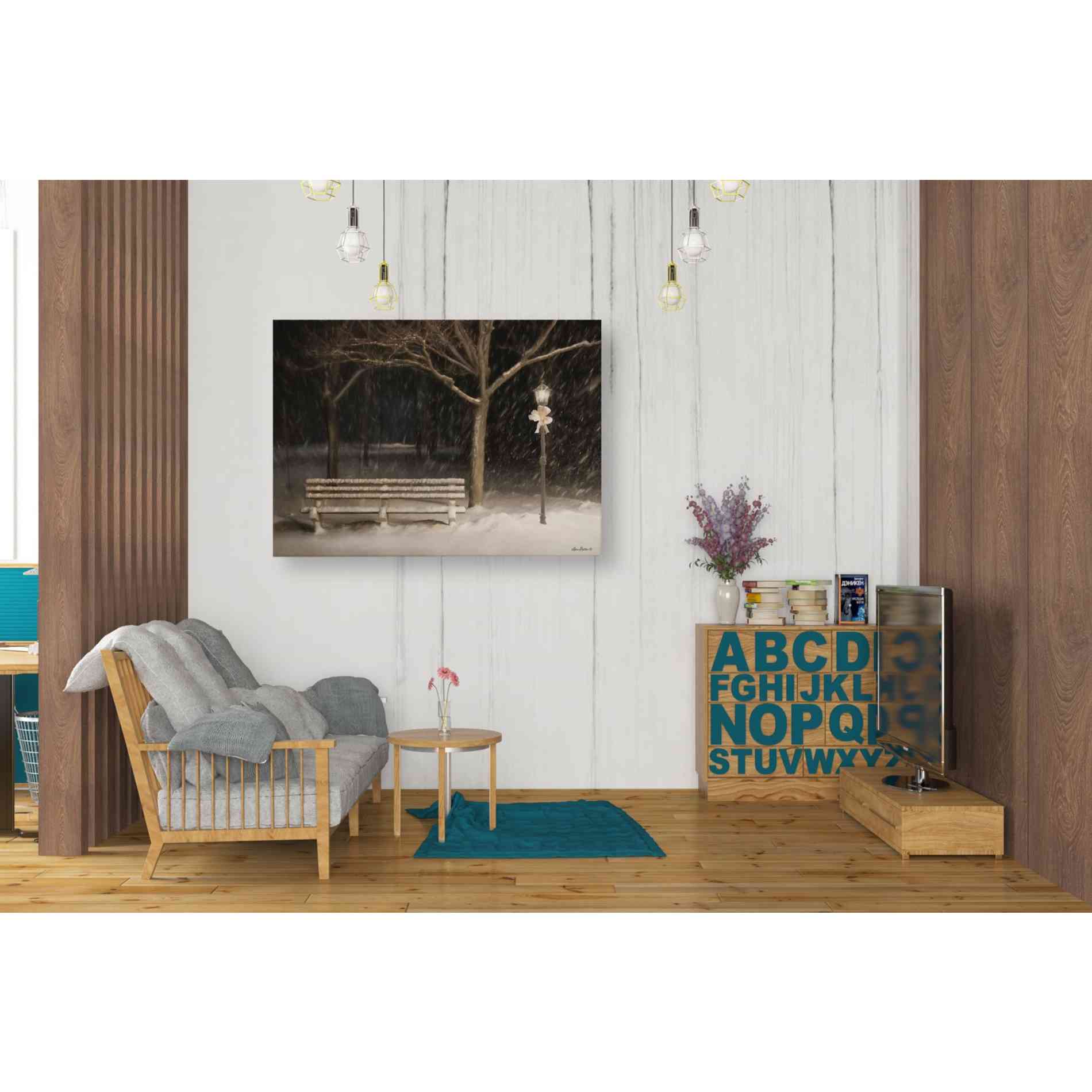 'Snowy Bench' by Lori Deiter, Canvas Wall Art,34 x 26