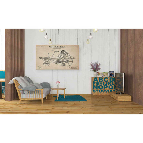 Image of 'Corn Harvester Blueprint Patent Parchment' Canvas Wall Art,40 x 26
