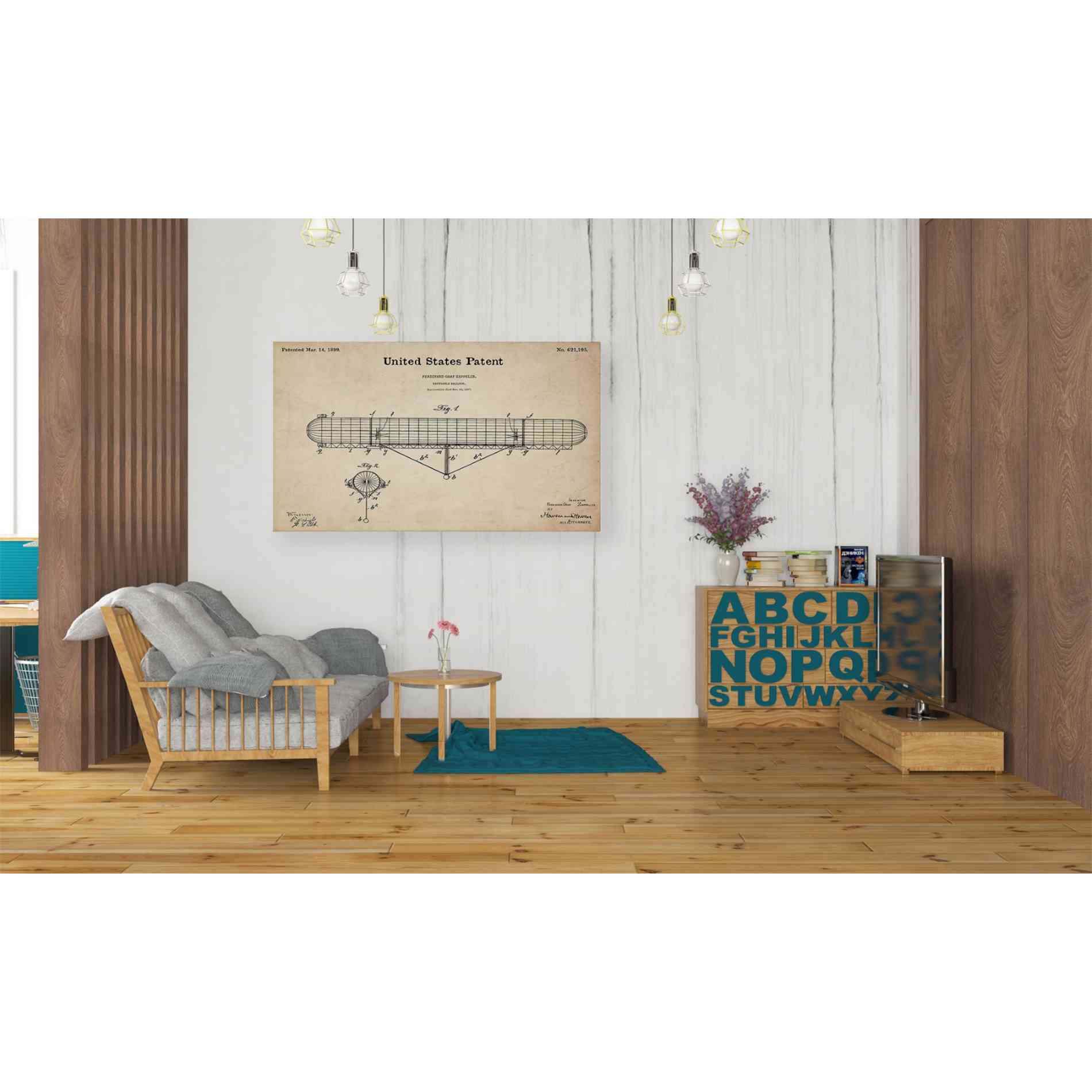 'Navigable Balloon Blueprint Patent Parchment' Canvas Wall Art,40 x 26
