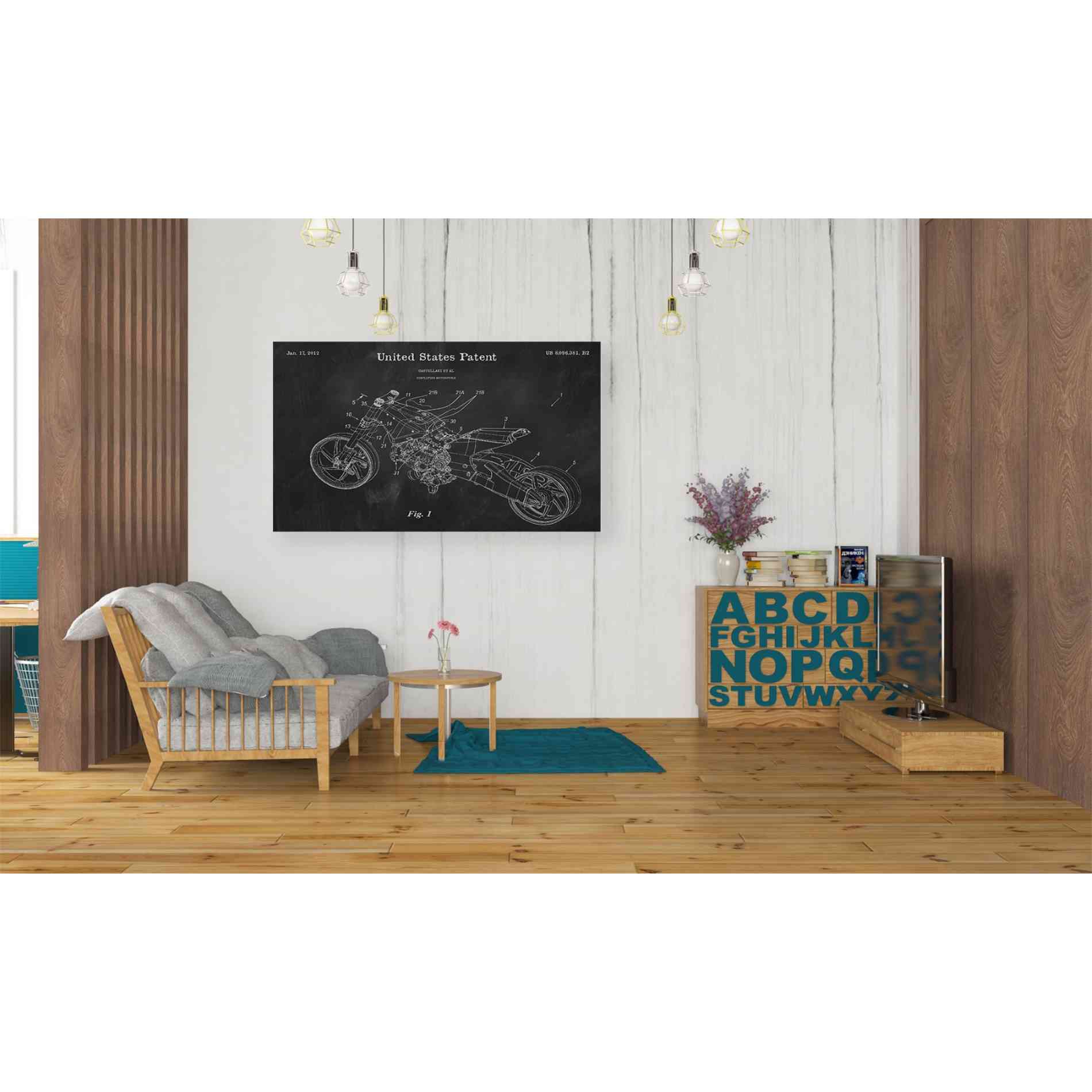 'Motocycle Blueprint Patent Chalkboard' Canvas Wall Art,40 x 26
