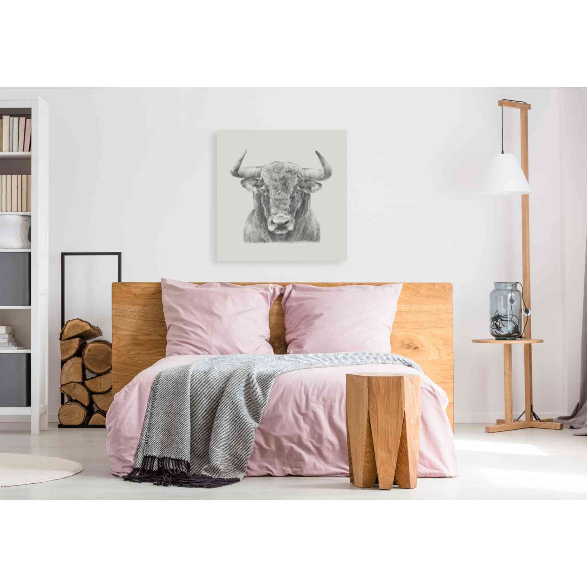 'Black and White Bull' by Ethan Harper, Canvas Wall Art,37 x 37