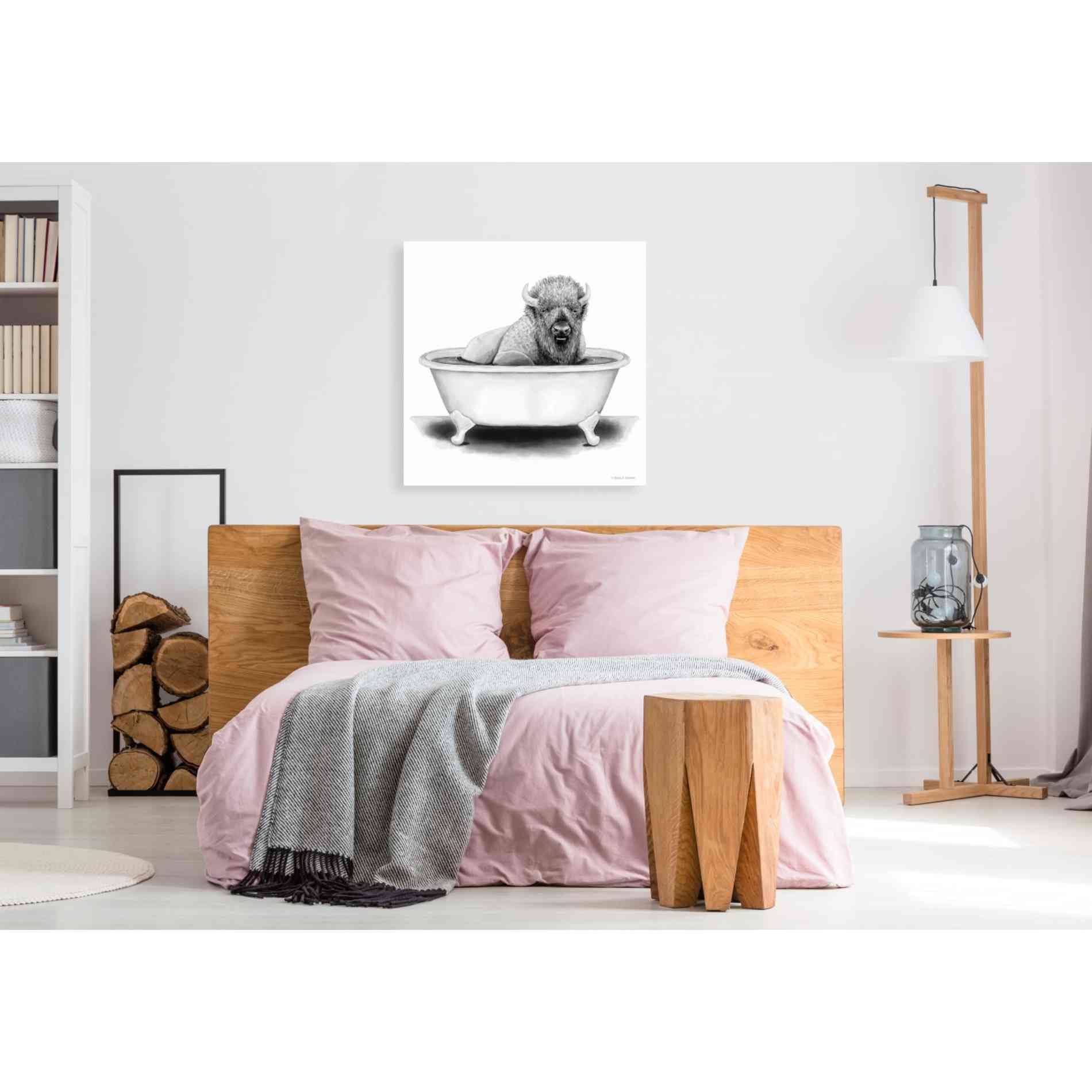'Bison in Tub' by Rachel Nieman, Canvas Wall Art,37 x 37