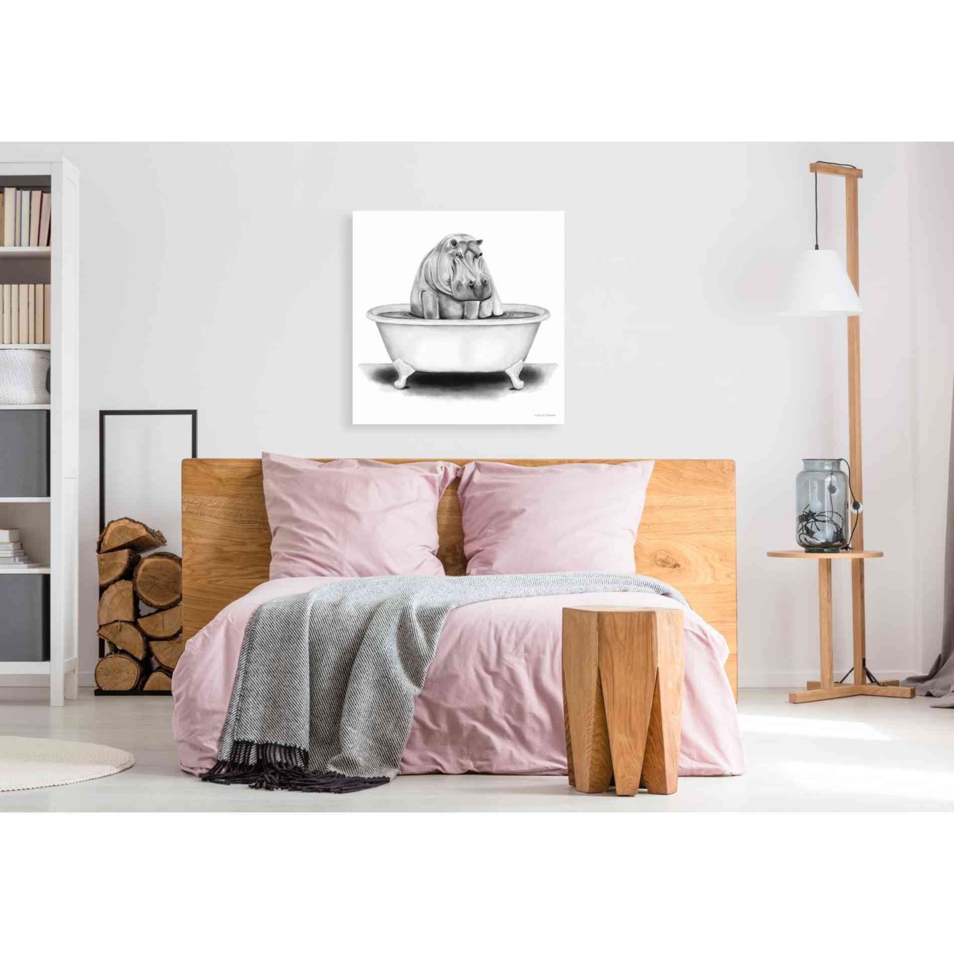 'Hippo in Tub' by Rachel Nieman, Canvas Wall Art,37 x 37