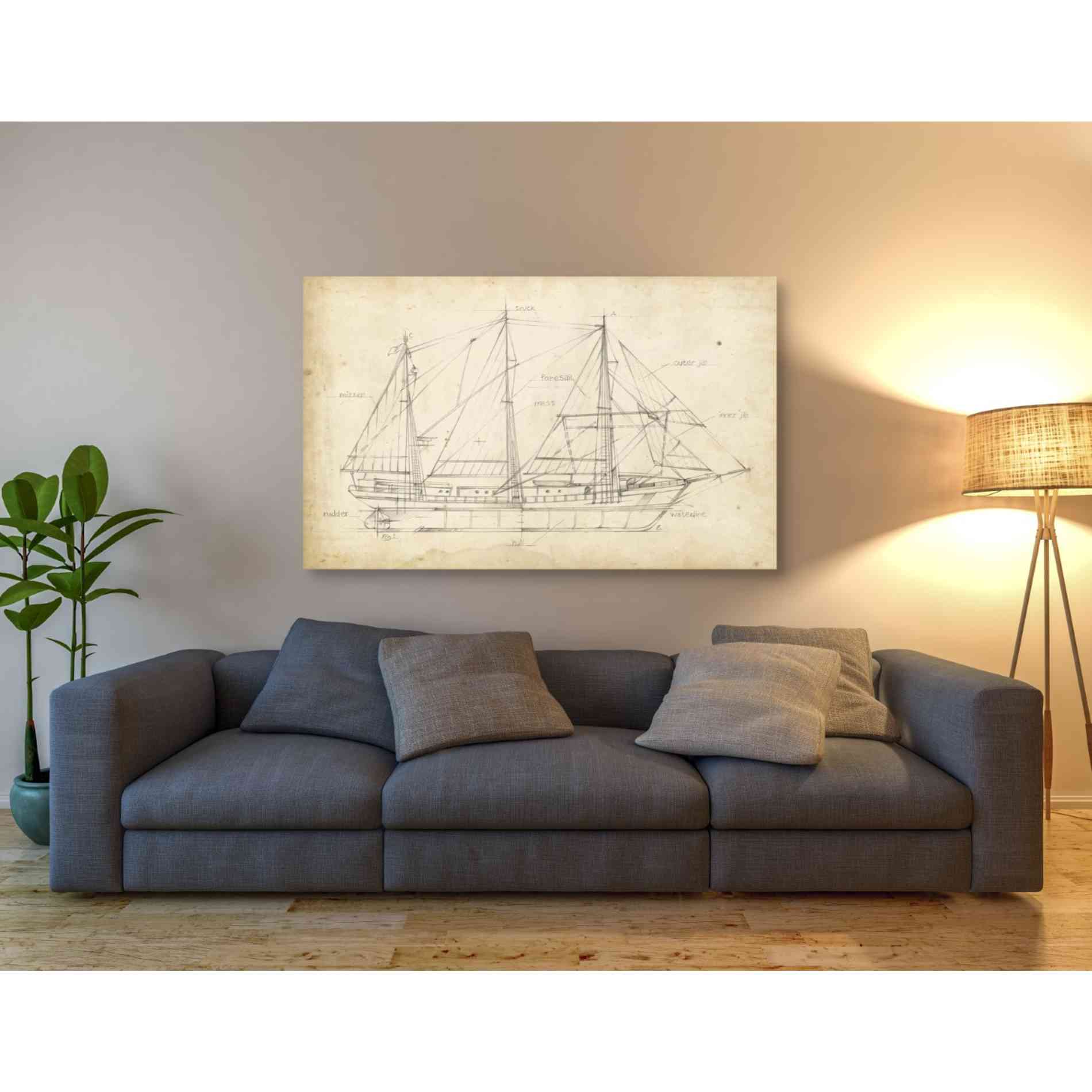 'Sailboat Blueprint II' by Ethan Harper Canvas Wall Art,54 x 40
