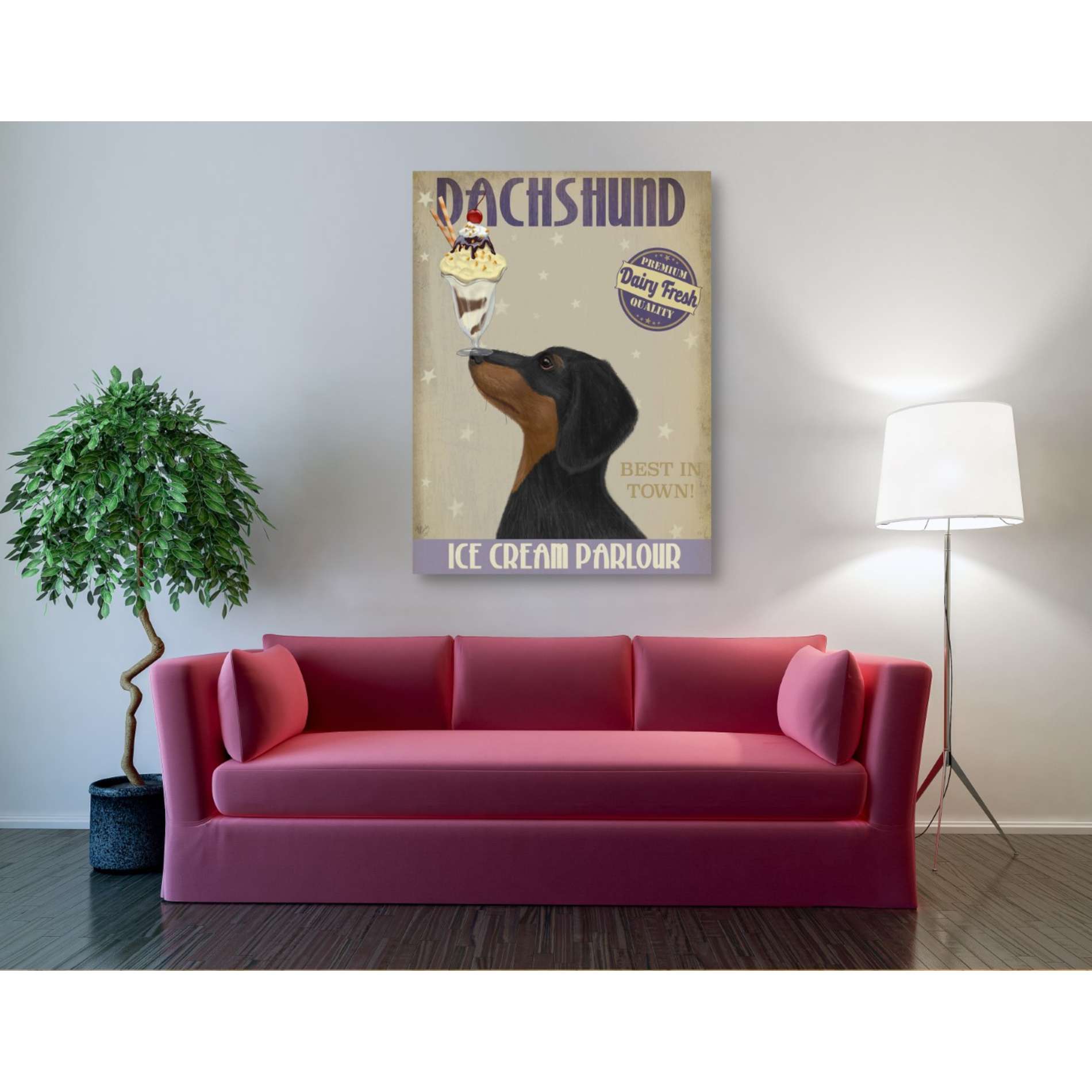 'Dachshund, Black and Tan, Ice Cream,' by Fab Funky, Giclee Canvas Wall Art
