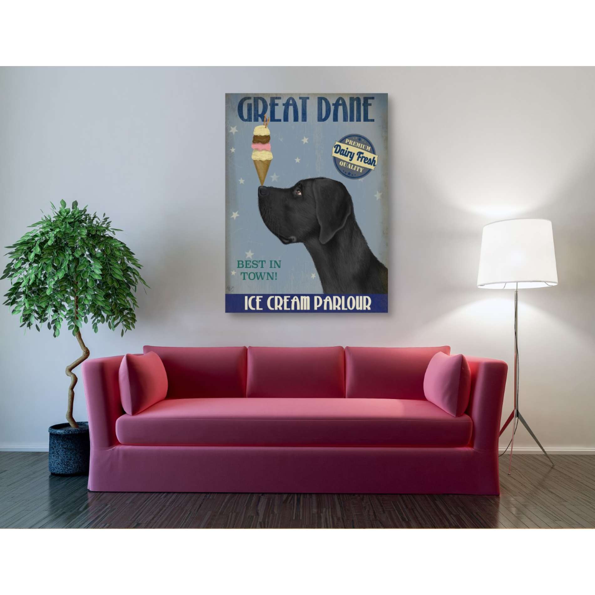'Great Dane, Black, Ice Cream,' by Fab Funky, Giclee Canvas Wall Art