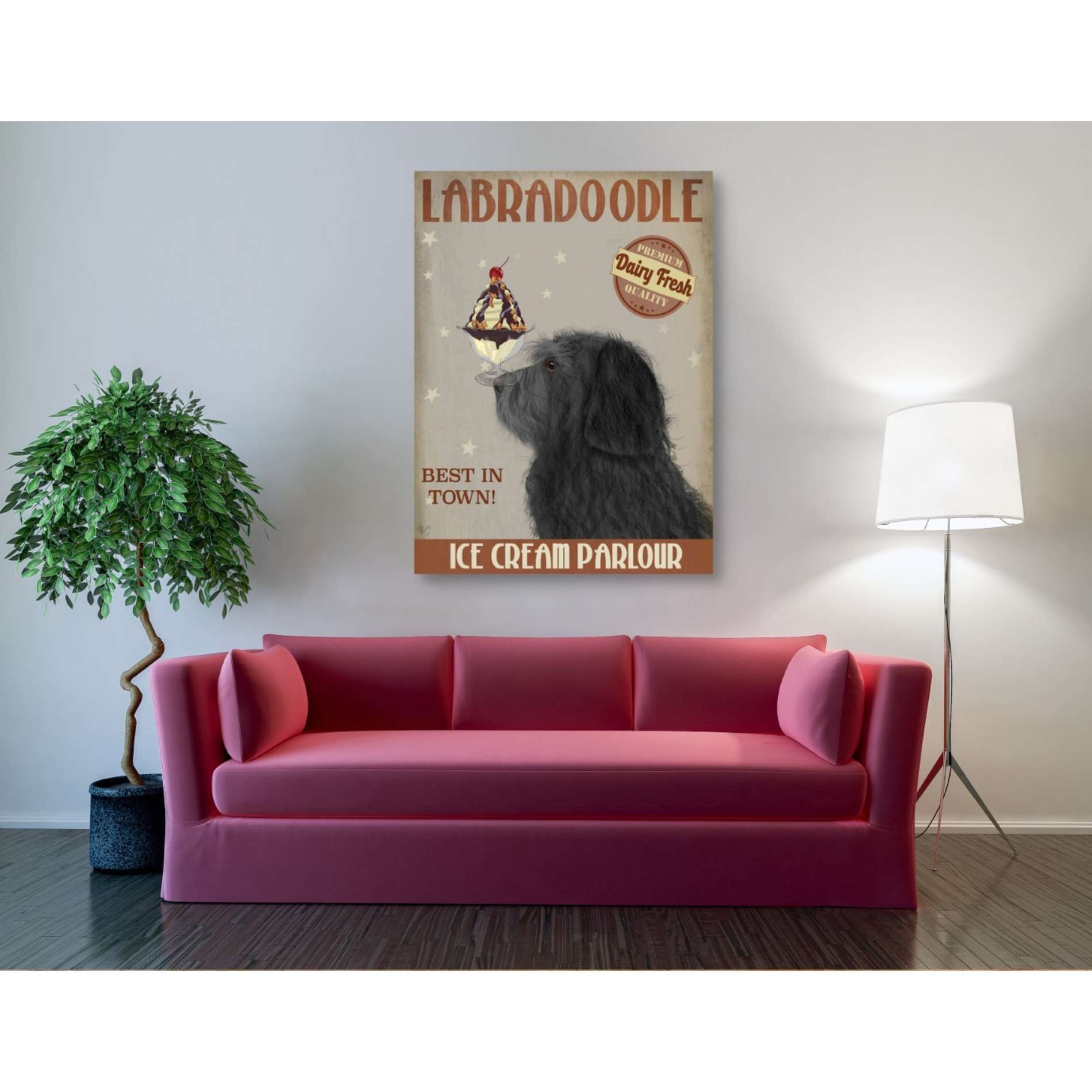 'Labradoodle, Black, Ice Cream,' by Fab Funky, Giclee Canvas Wall Art