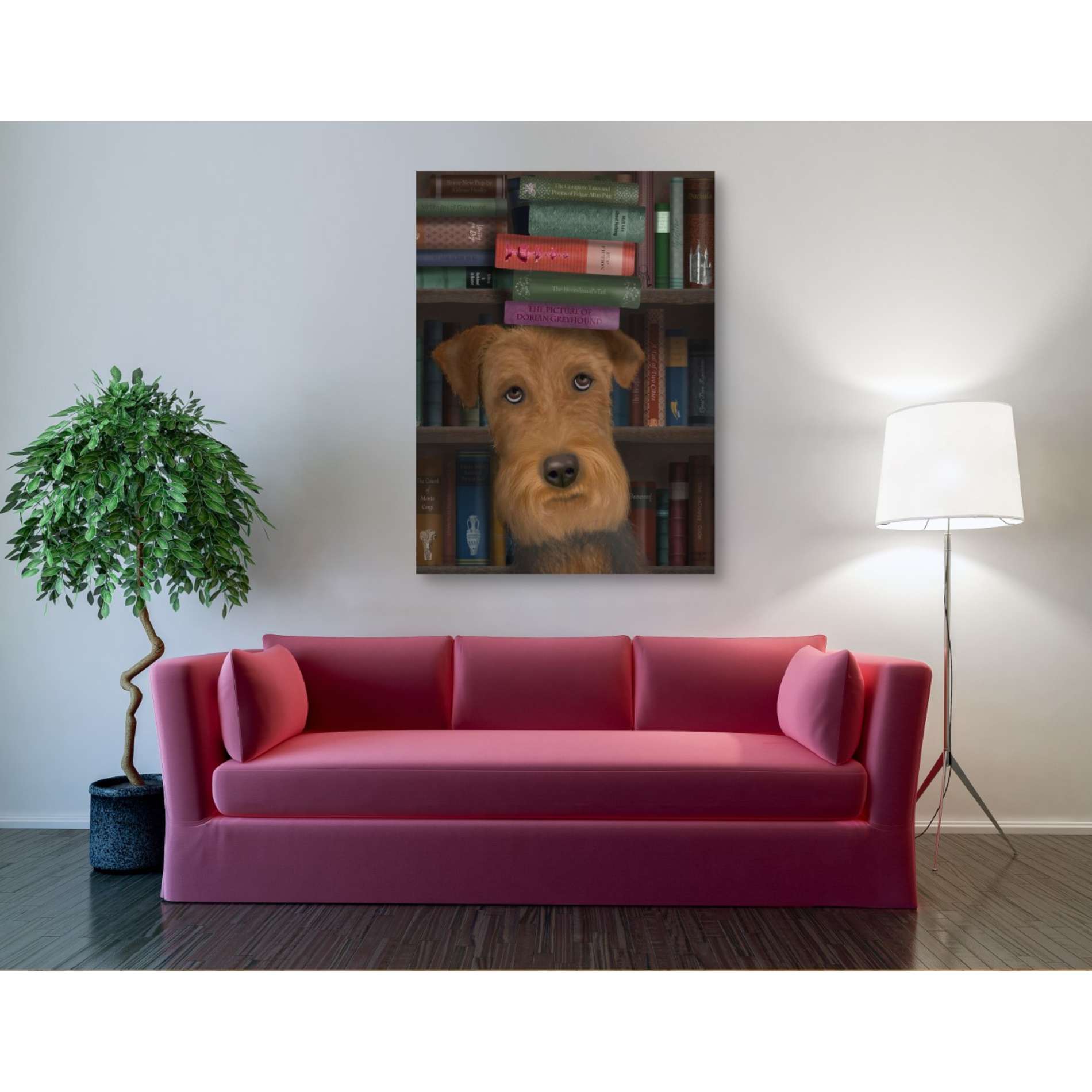 'Airedale and Books,' by Fab Funky, Giclee Canvas Wall Art