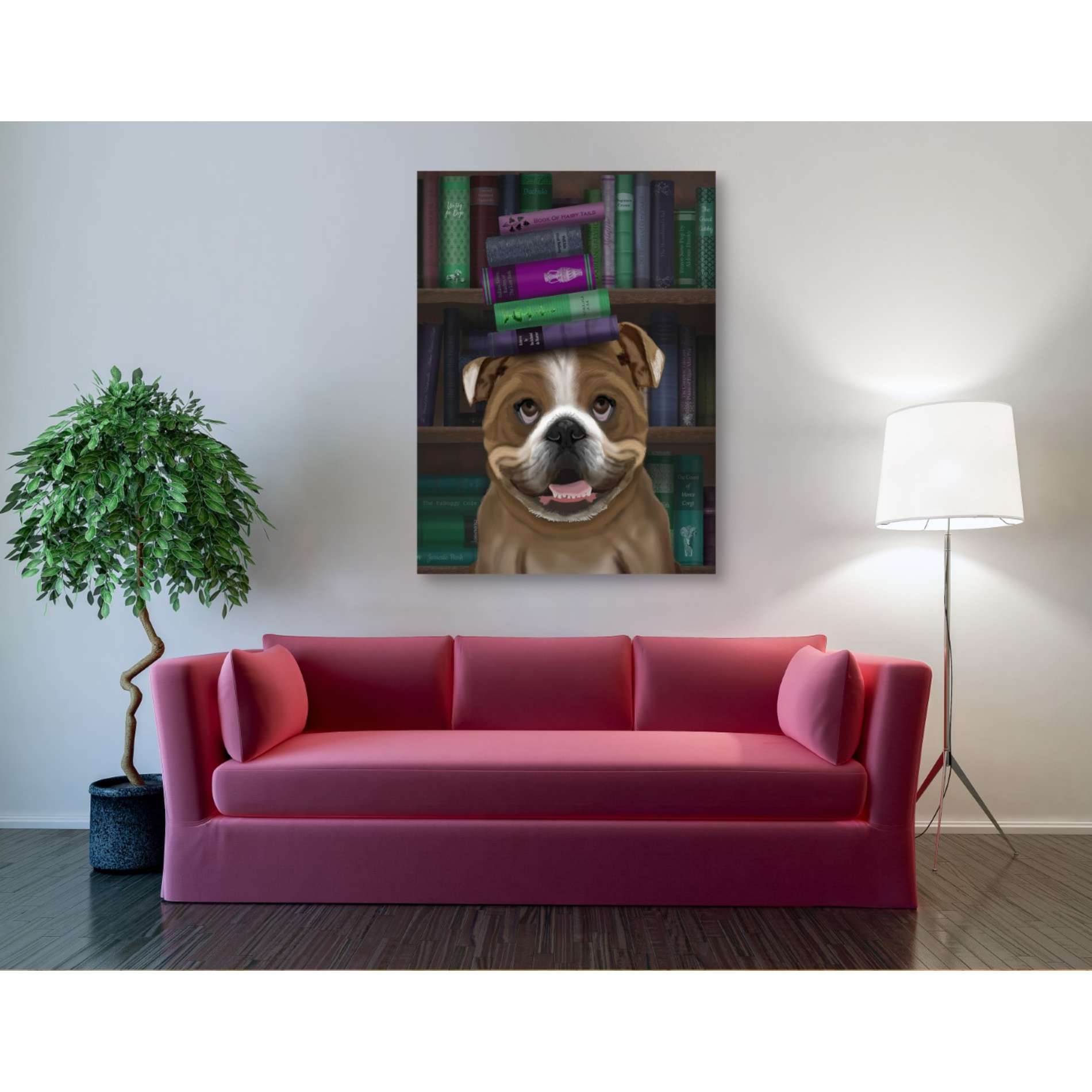 'English Bulldog And Books,' by Fab Funky, Giclee Canvas Wall Art