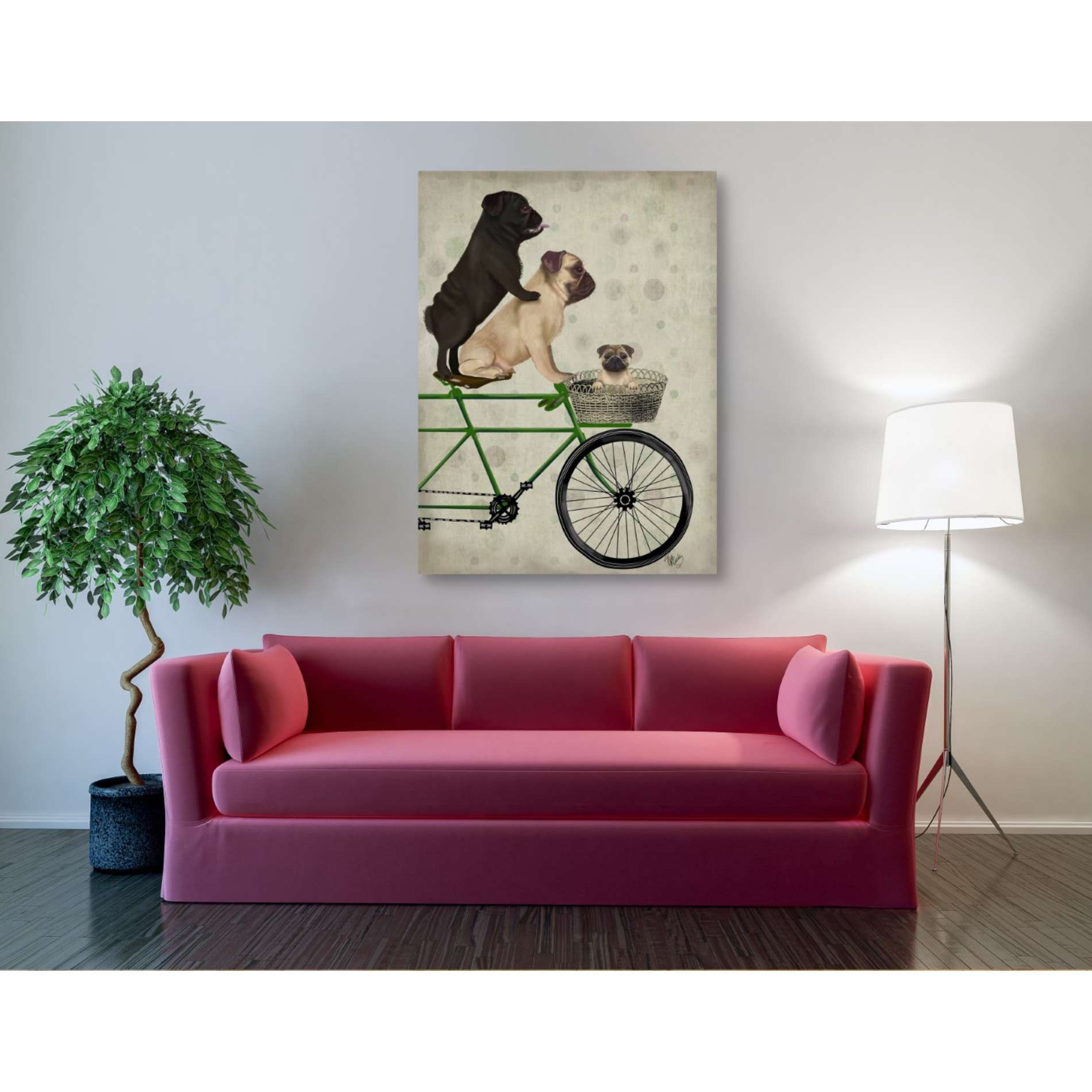 'Pugs on Bicycle,' by Fab Funky, Giclee Canvas Wall Art